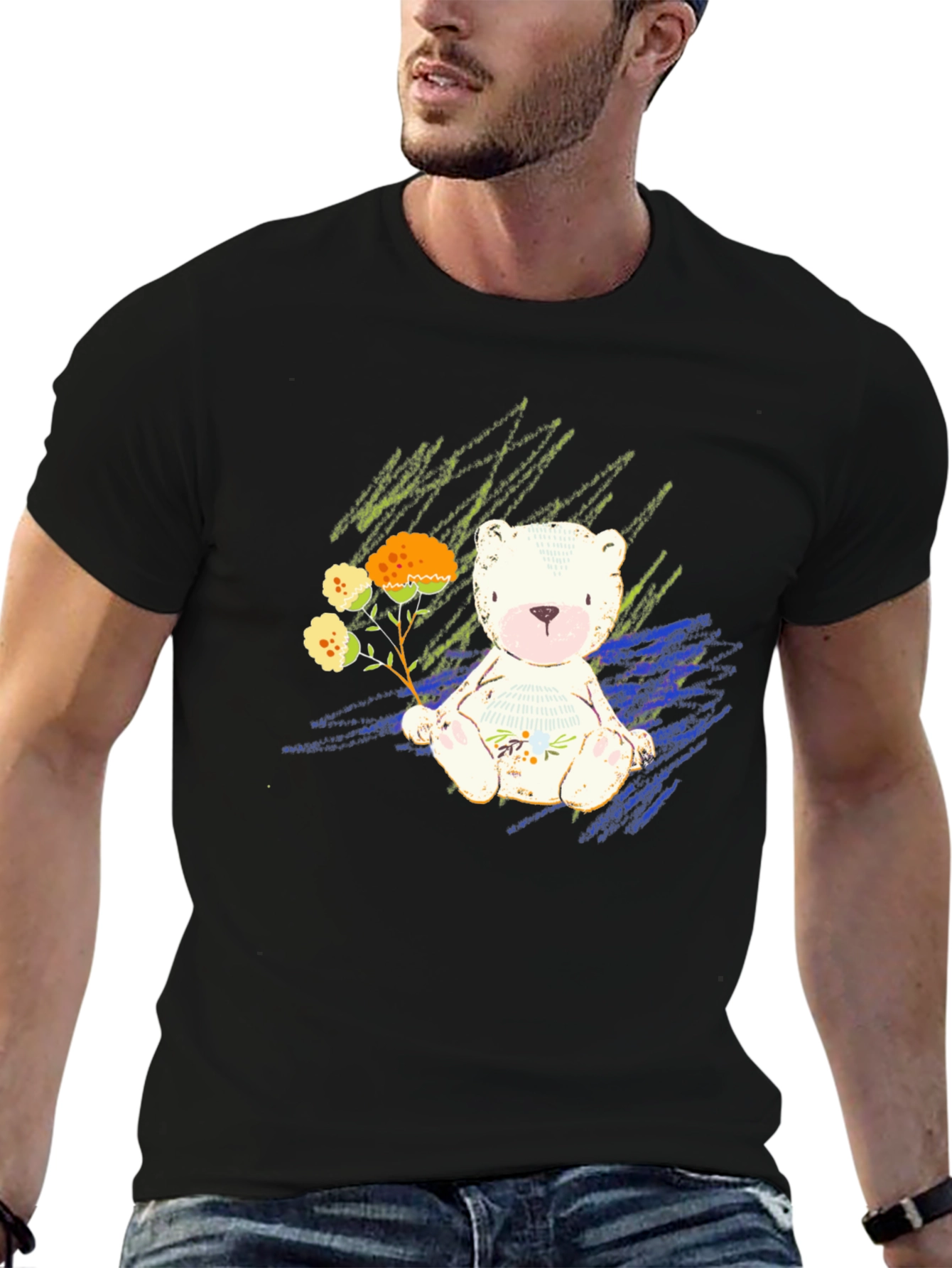 Black Cute Bear Graphic Tee - Soft Style view 6