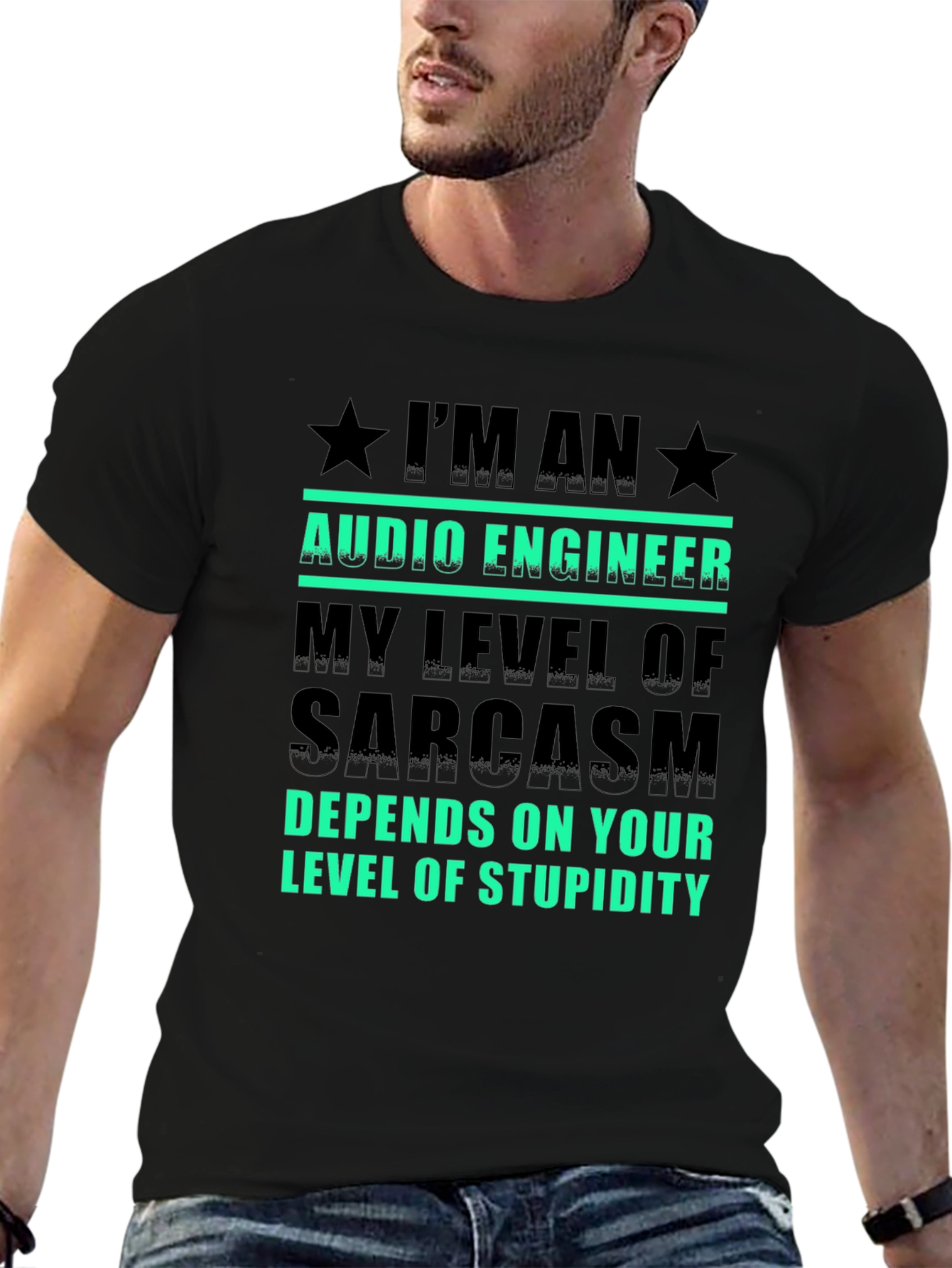 Black Audio Engineer Sarcasm T-Shirt view 6