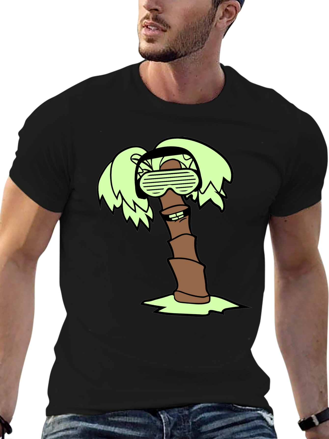 Black Cool Palm Tree Graphic T-Shirt view 6