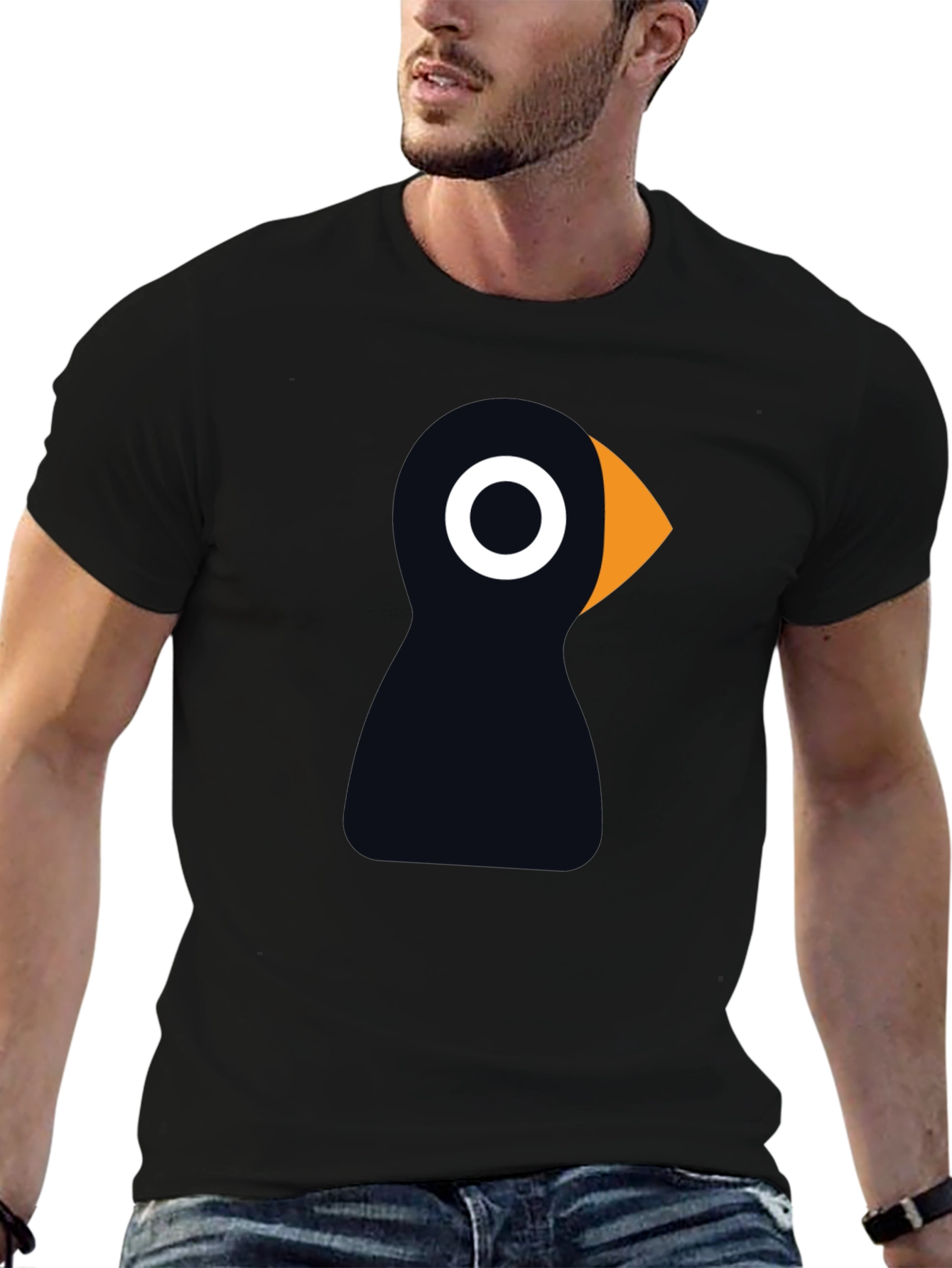 Black Puffin Bird Graphic Tee - Black Cotton T-Shirt view 6