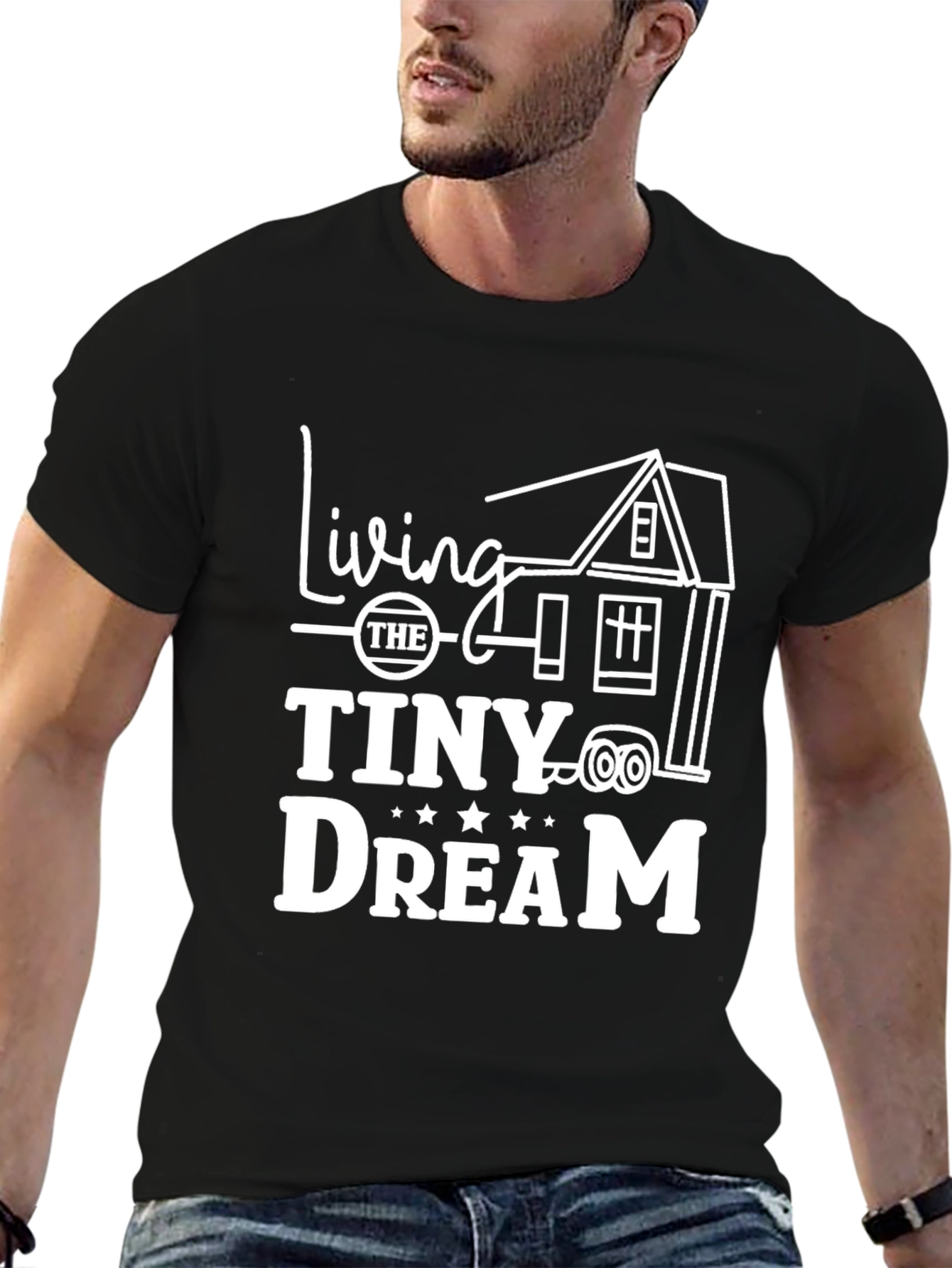 Living the Tiny Dream Black Graphic T-Shirt - 6
