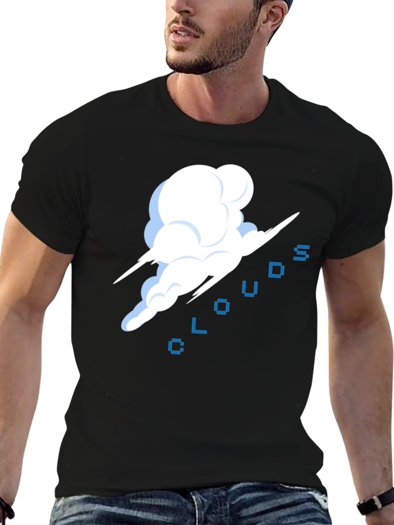 Black Pixel Clouds Black T-Shirt view 6