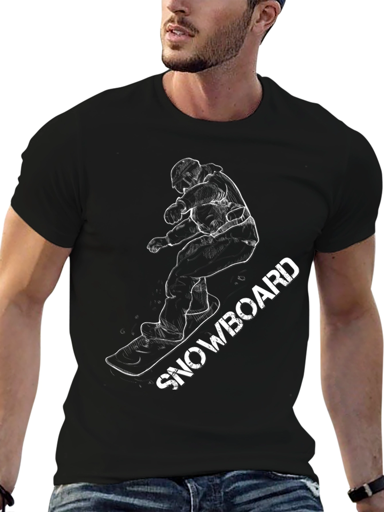 Black Cool Snowboarder Graphic Tee - Black Cotton Blend view 6