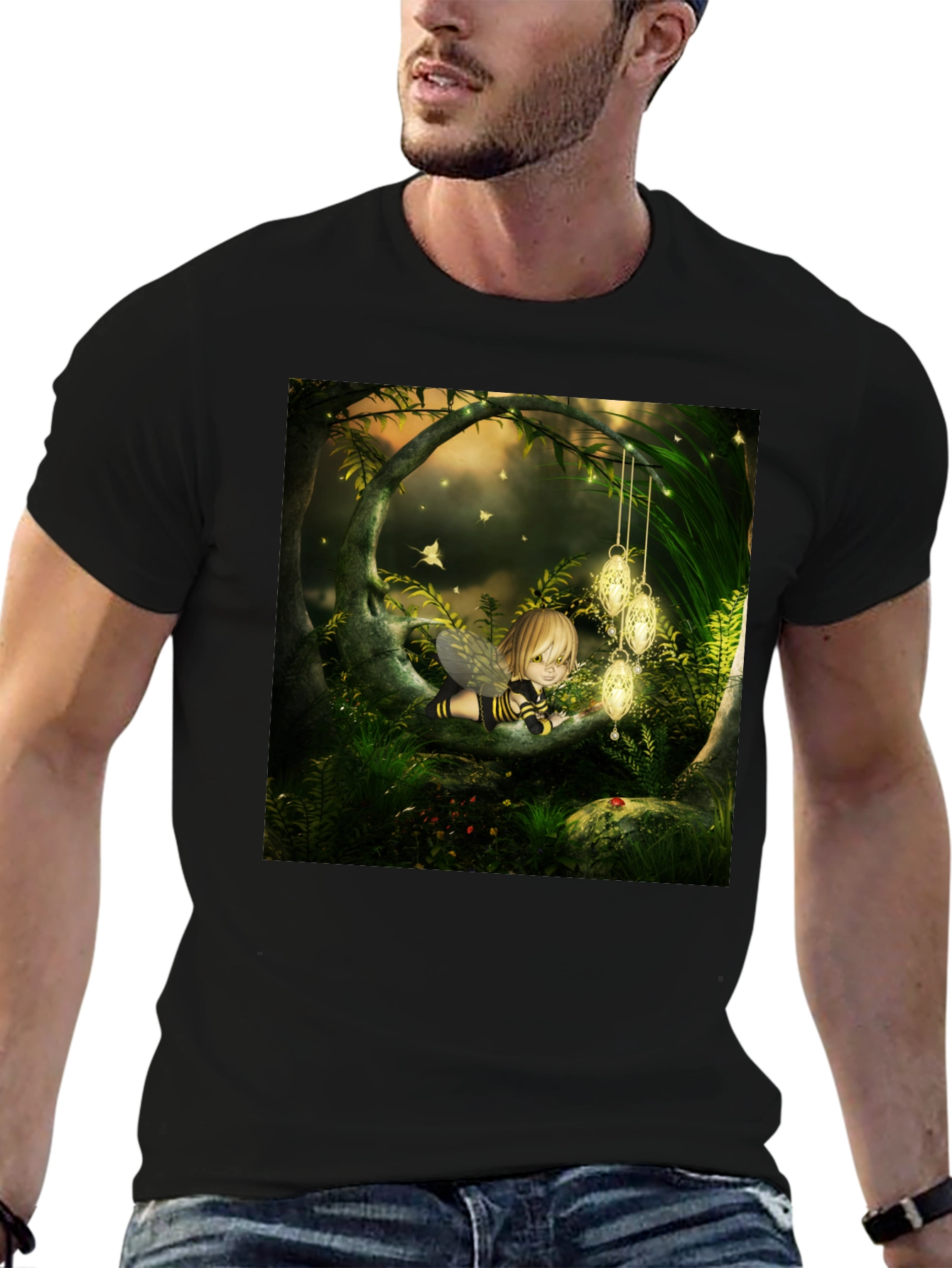Black Fairy Tale Forest Graphic Tee - Black Cotton Blend view 6