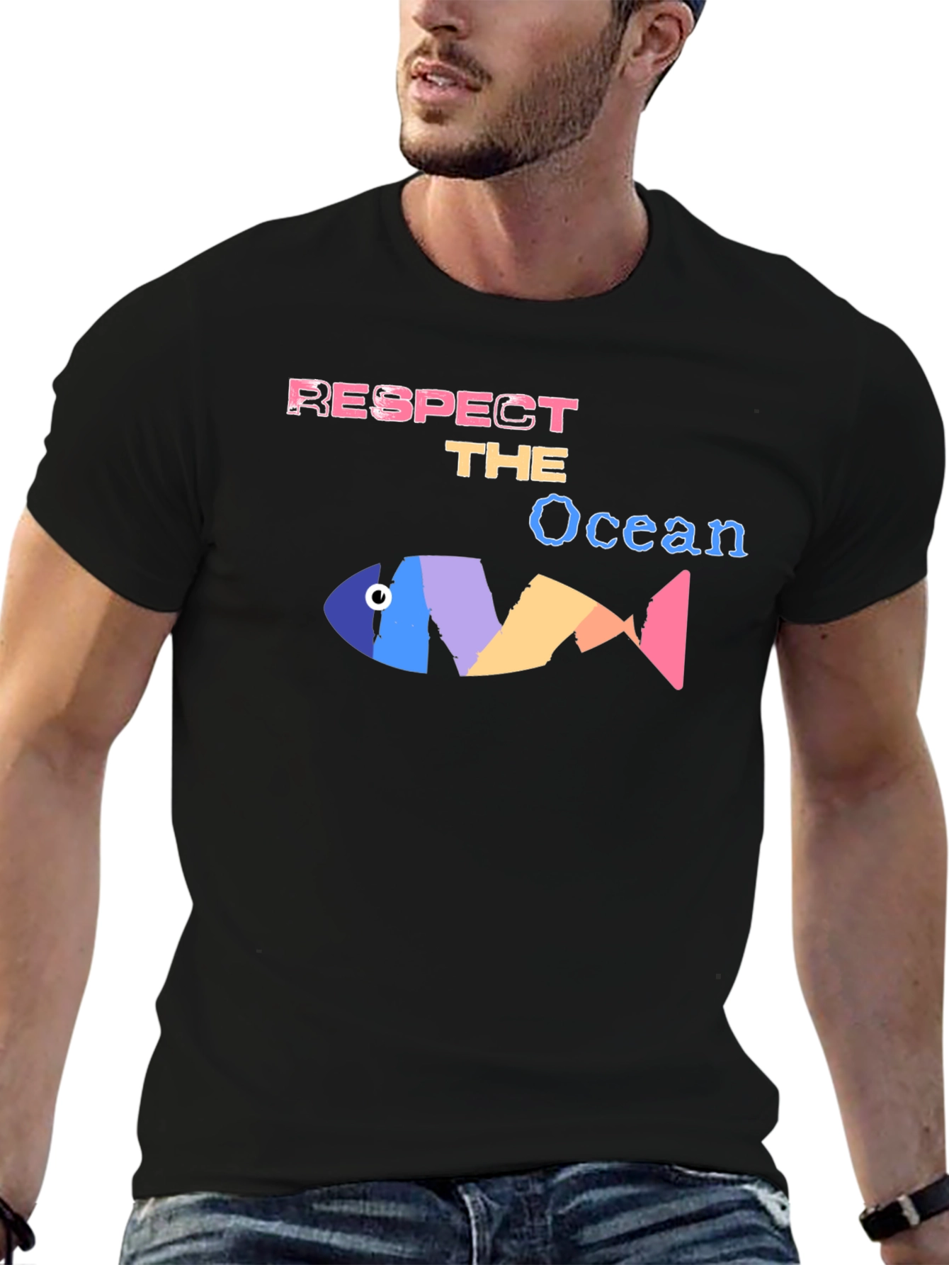 Black Respect the Ocean Graphic Tee - Black Cotton Blend view 6
