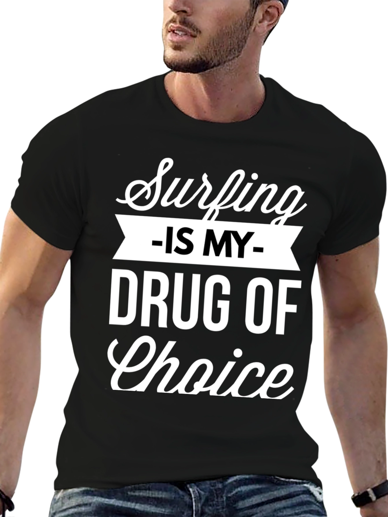 Black Surfing Is My Drug Of Choice Funny T-Shirt view 6