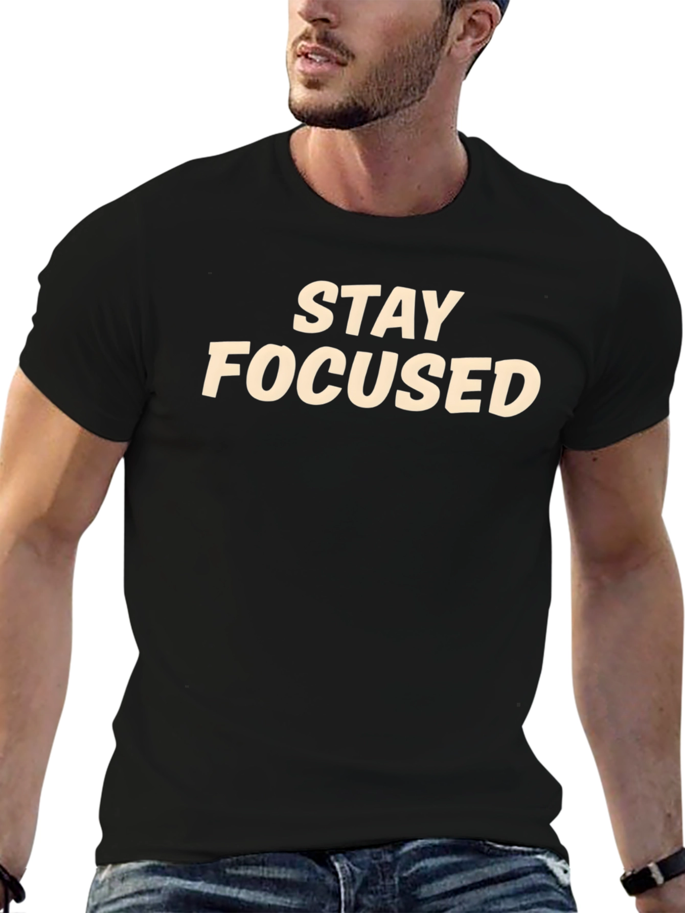 Black Stay Focused Graphic T-Shirt - Black Crew Neck Tee view 6