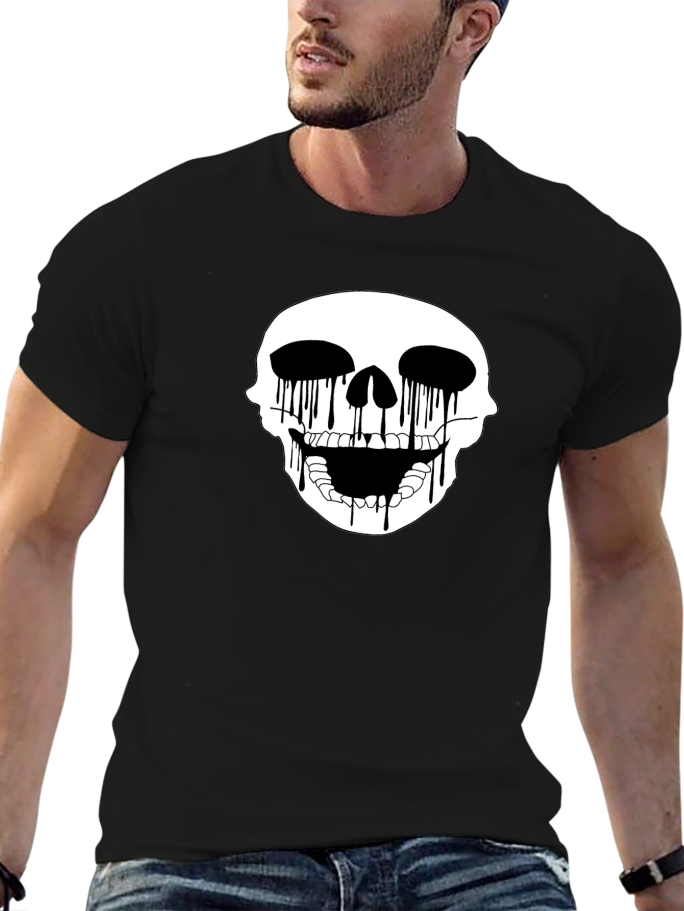 Black Skull Drip Graphic Tee - Edgy Black T-Shirt view 6