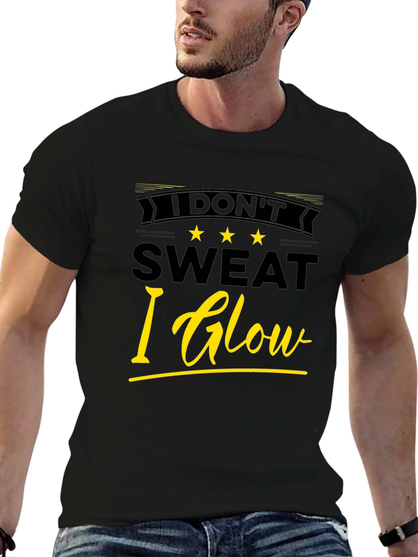 Black I Don't Sweat I Glow Black T-Shirt view 6