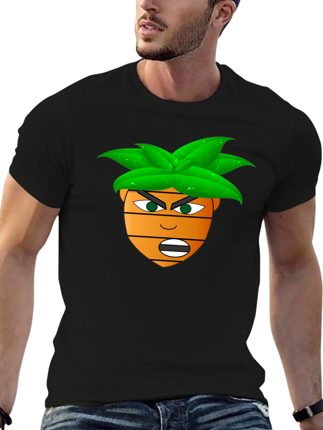 Black Funny Cartoon Carrot Head T-Shirt - Black view 6