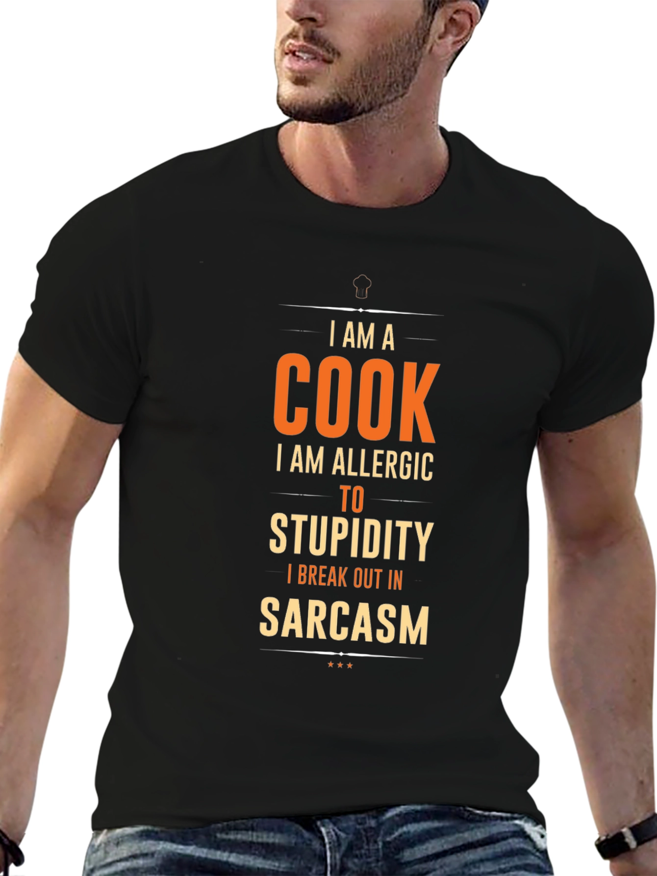 Black Funny Cook T-Shirt - Allergic to Stupidity Sarcasm Chef Tee view 6