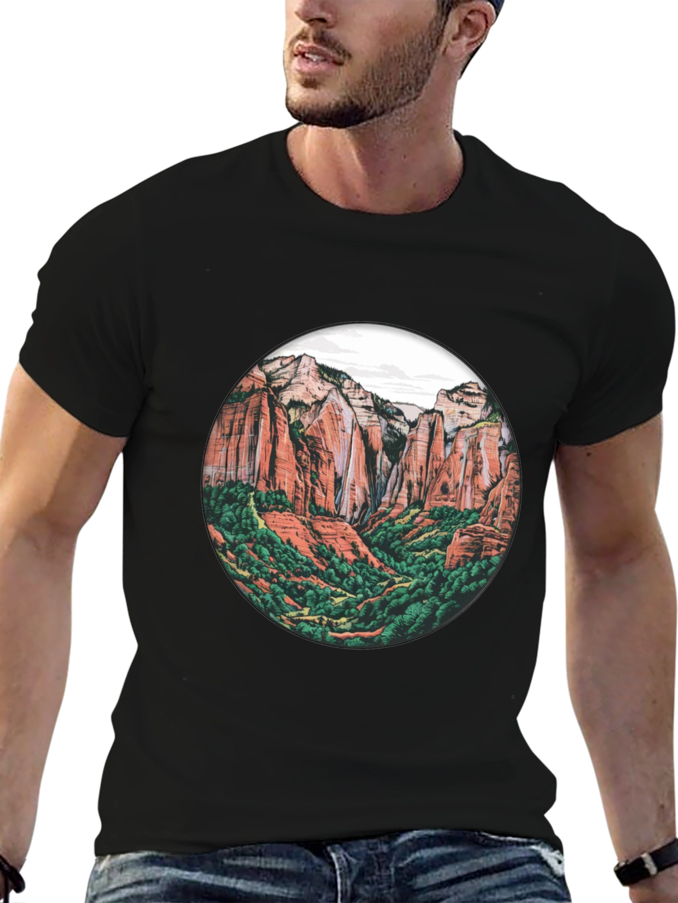 Black Zion National Park Graphic Tee - Black Crew Neck T-Shirt view 6