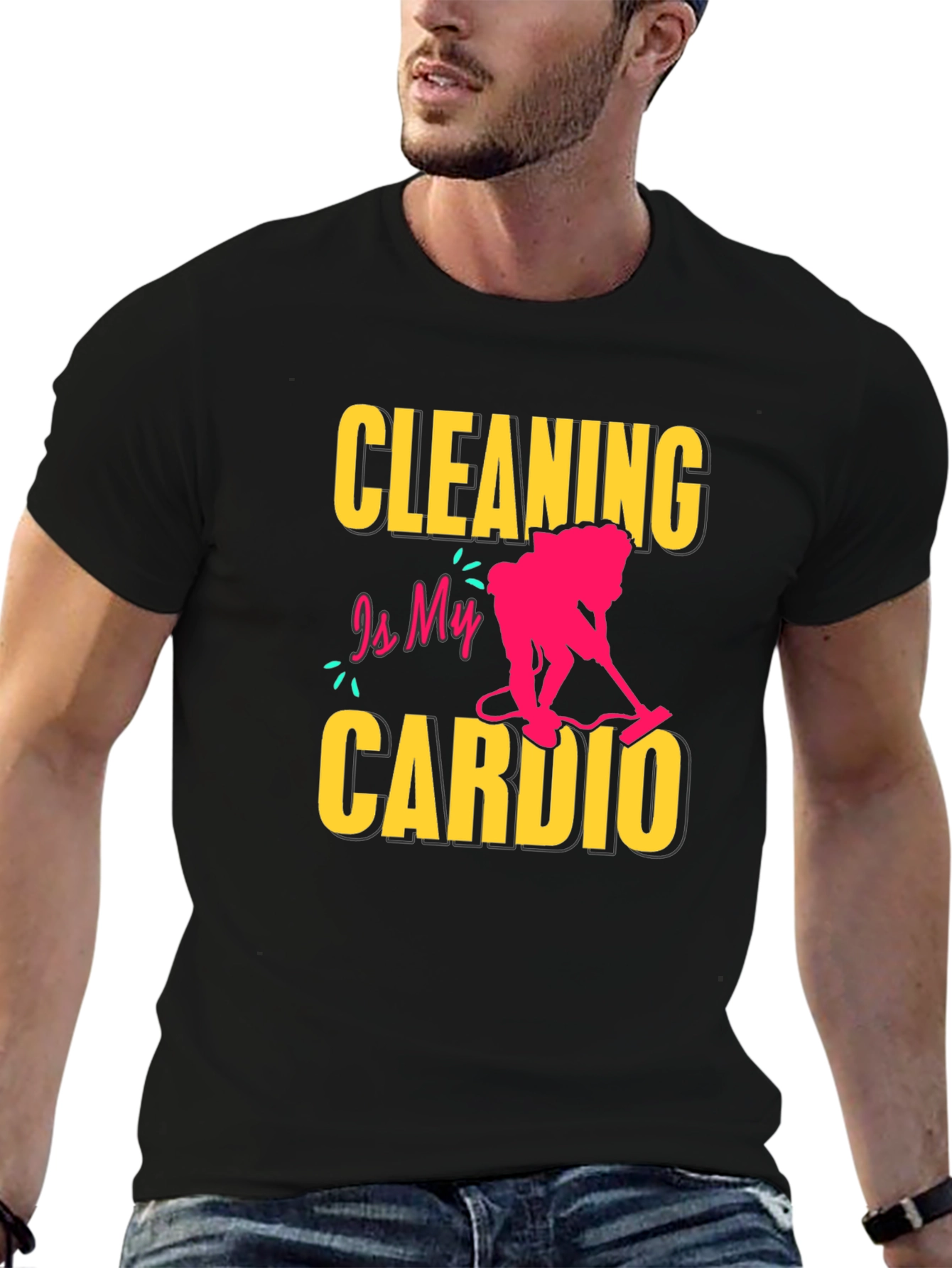 Black Cleaning is My Cardio T-Shirt - Funny Housekeeping Tee view 6