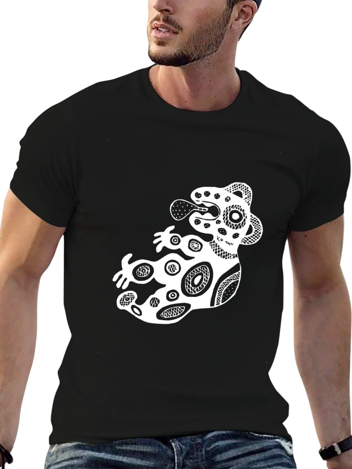 Black Stylish Black Graphic Tee - Abstract Design view 6