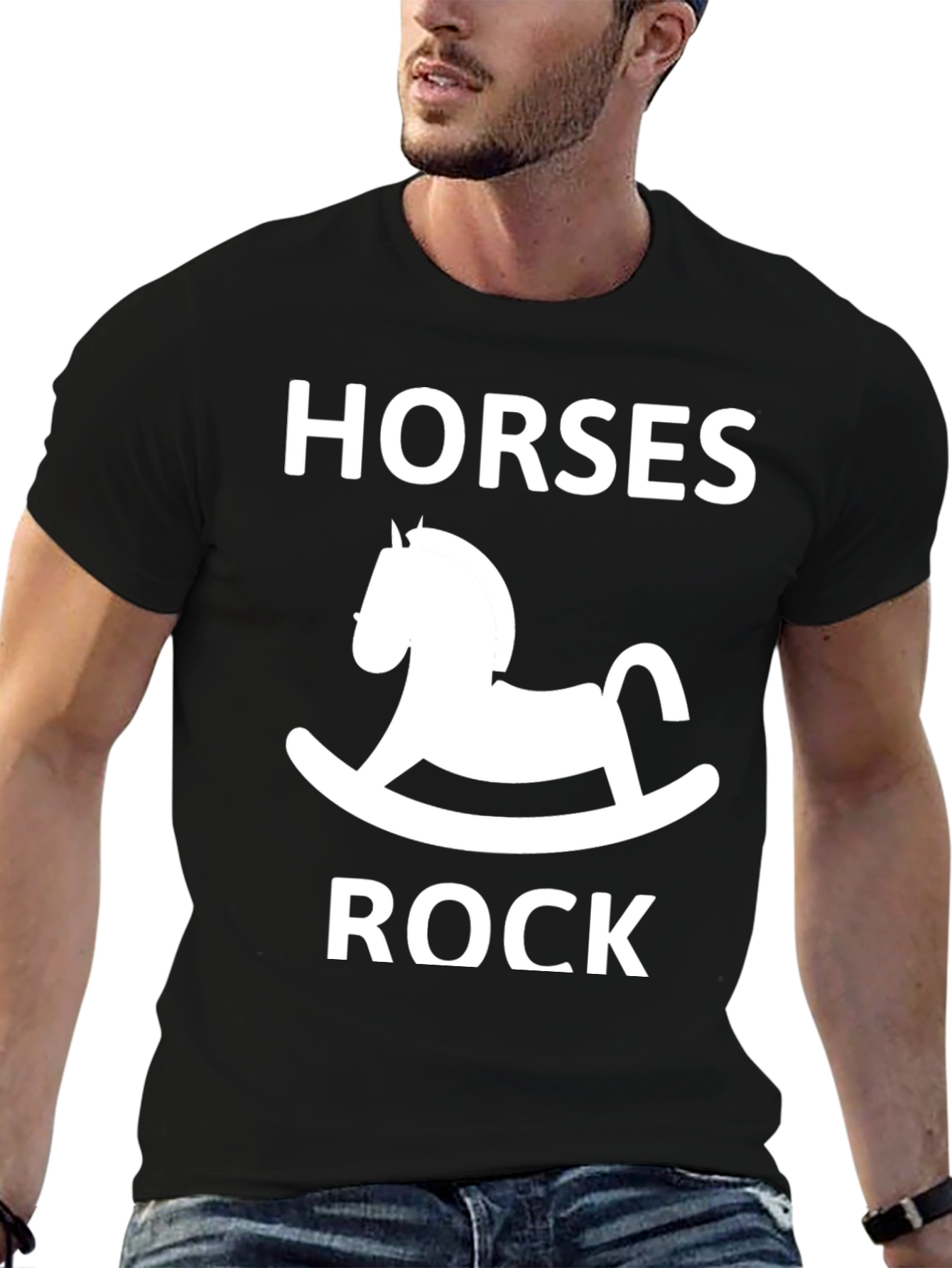 Black Horses Rock Rocking Horse Graphic Tee - Black view 6