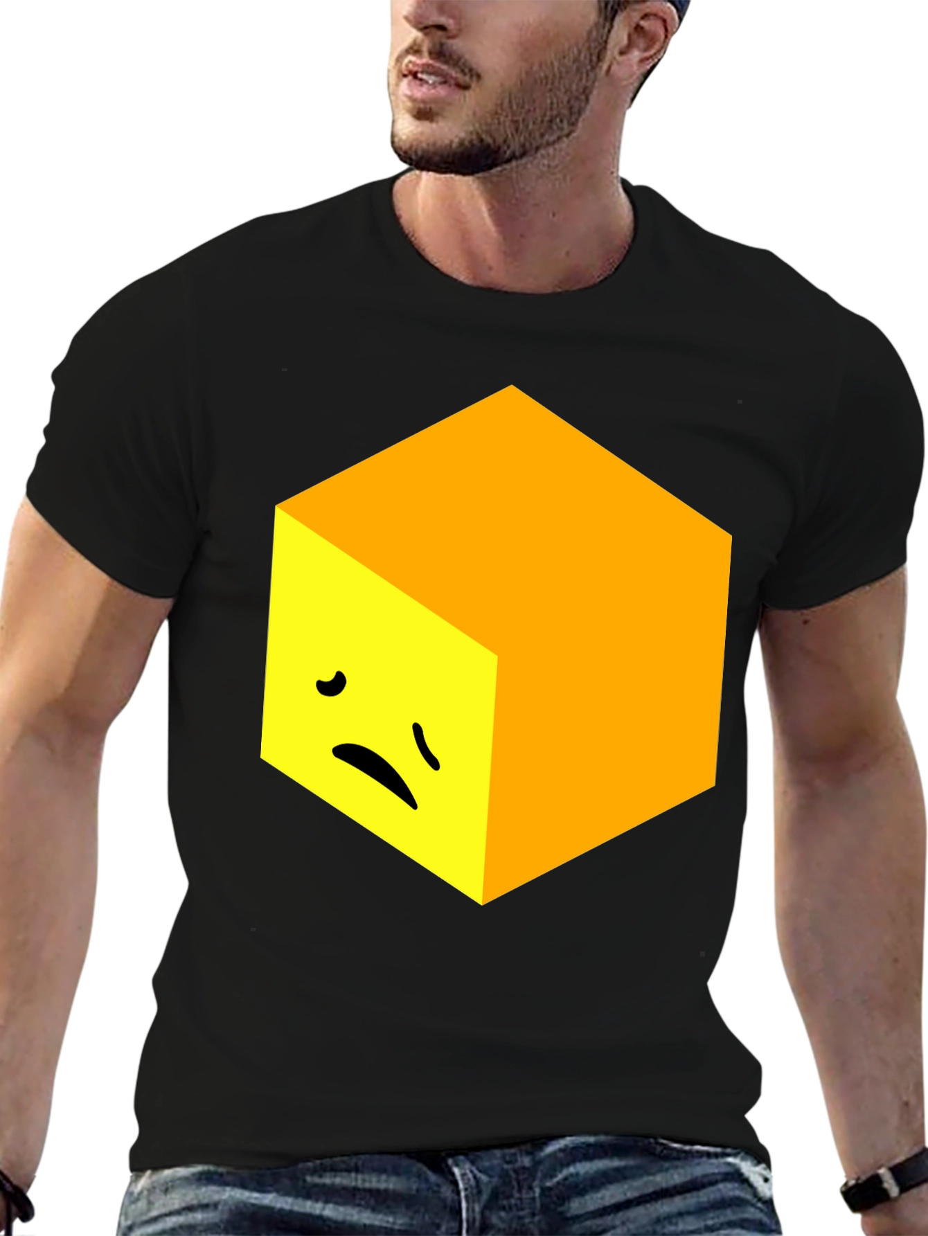 Black Sad Cube Graphic Tee - Unique Men's Black T-Shirt view 6