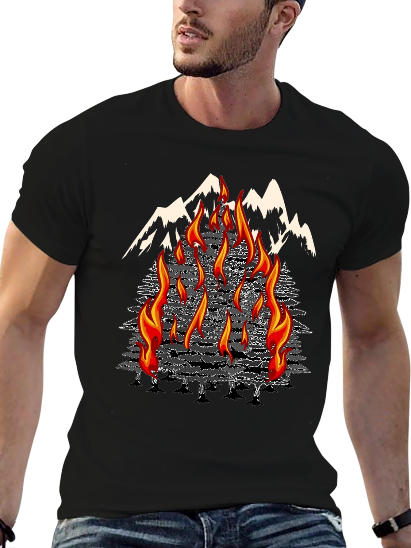 Black Inferno Mountain Graphic T-Shirt view 6