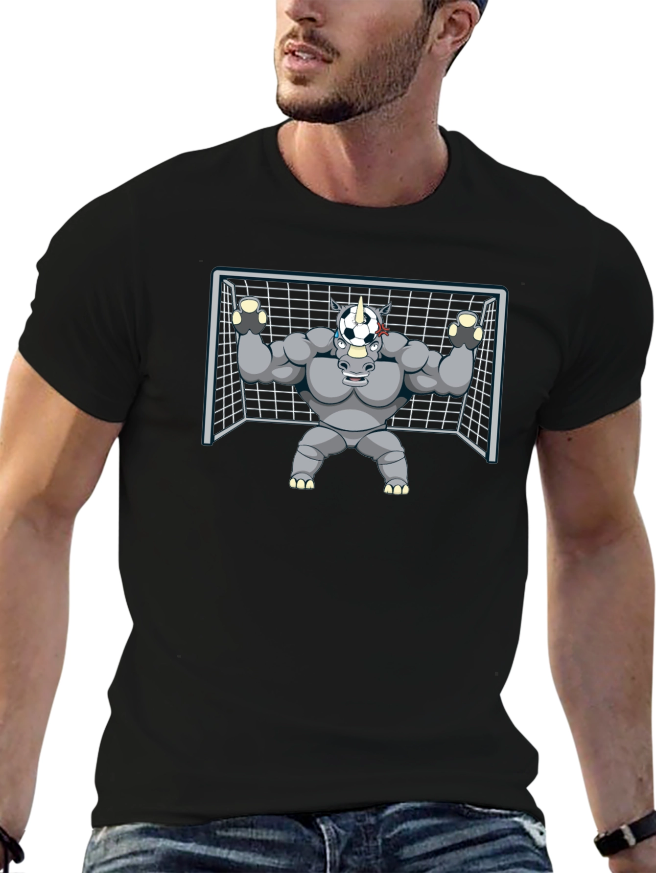 Black Soccer Rhino Goalie T-Shirt - Athletic Graphic Tee view 6