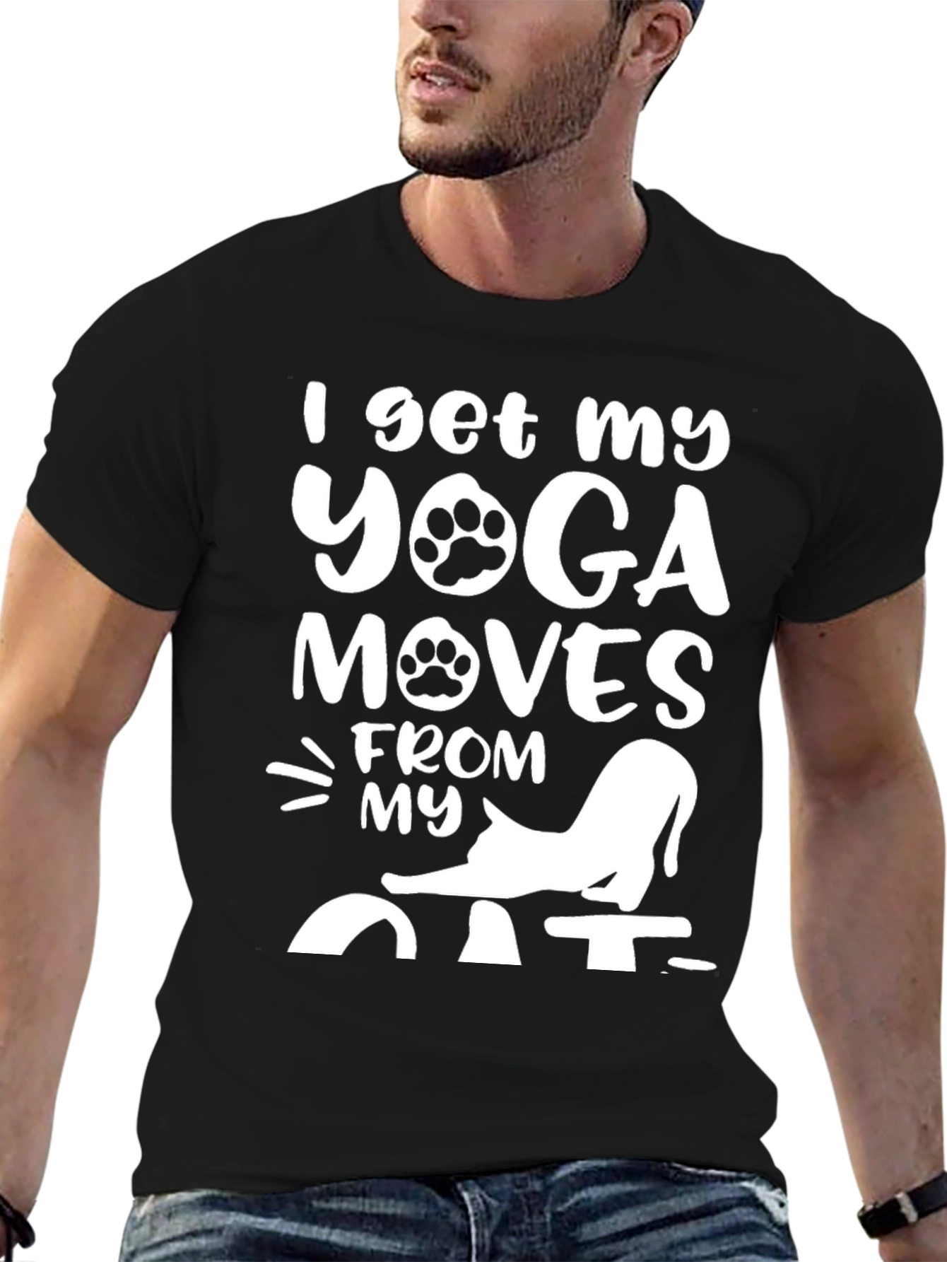 Black Yoga Moves Cat Graphic Tee - Black view 6