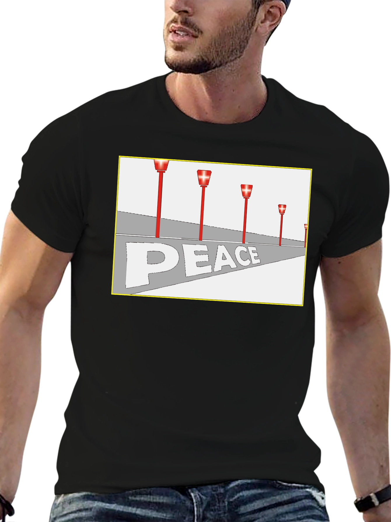 Black Peace Runway Graphic Tee - Black Cotton Blend view 6