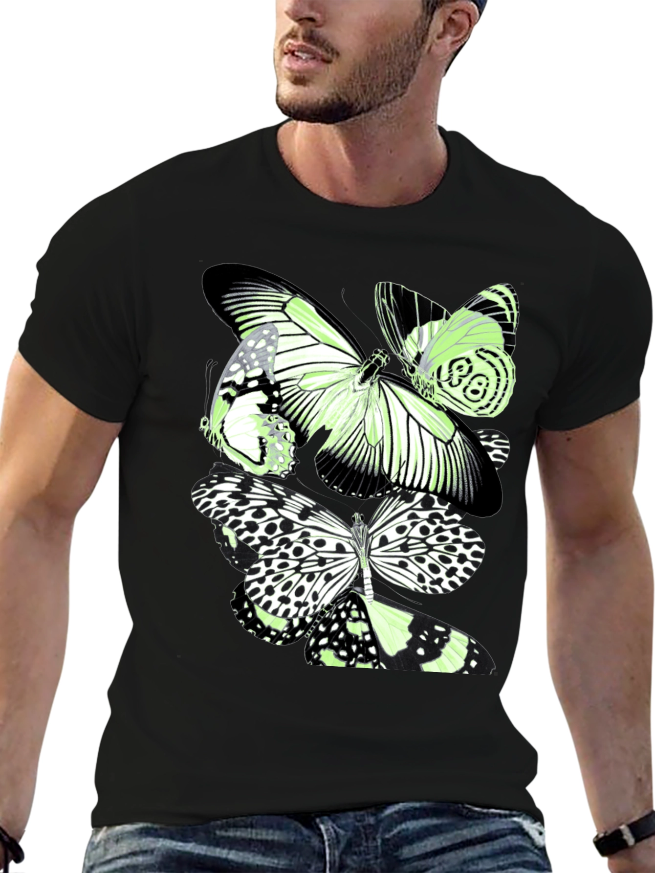 Black Butterfly Graphic Print Black T-Shirt view 6