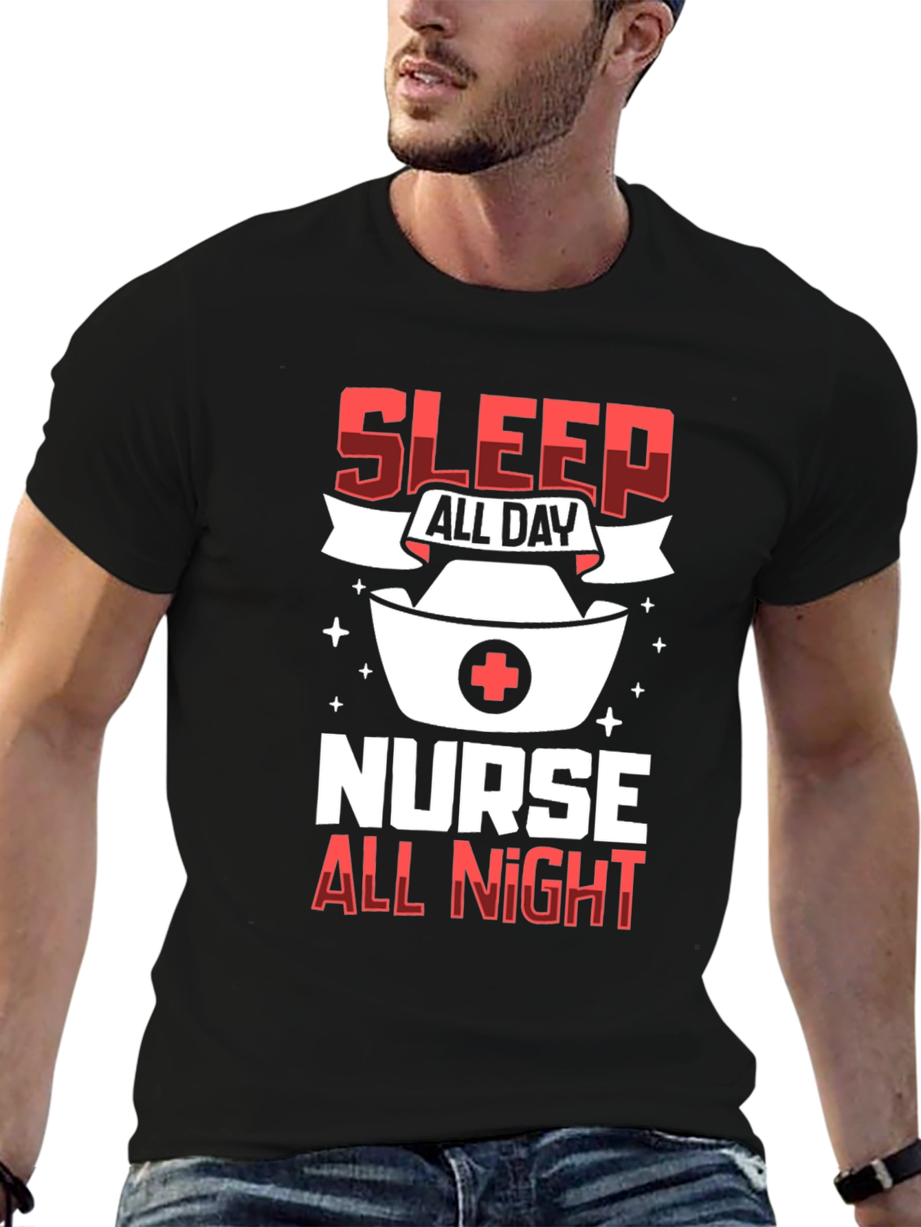 Black Sleep All Day Nurse All Night T-Shirt view 6