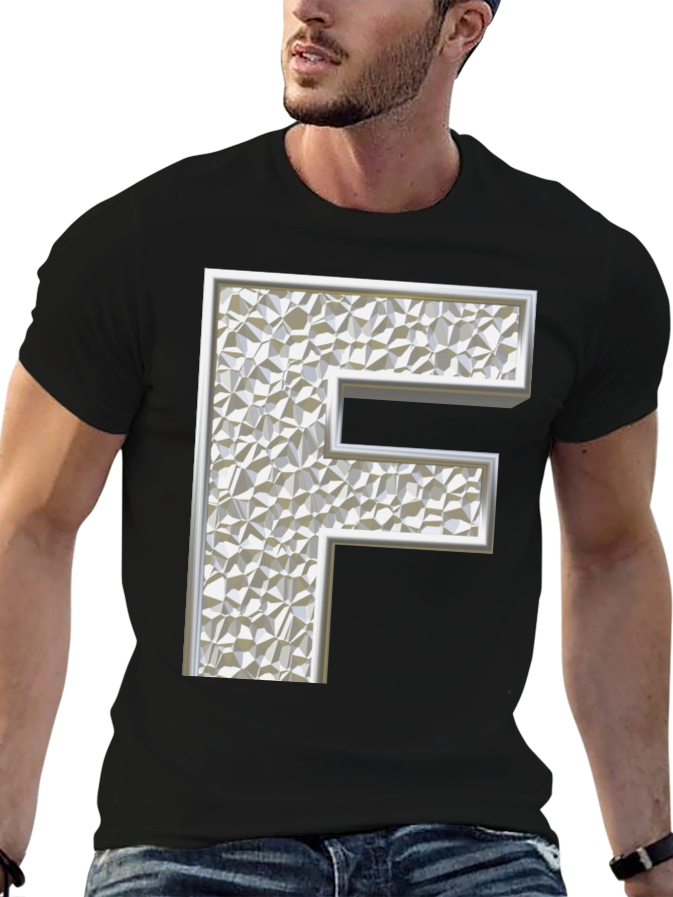 Black Abstract Letter 'F' Graphic Black T-Shirt view 6