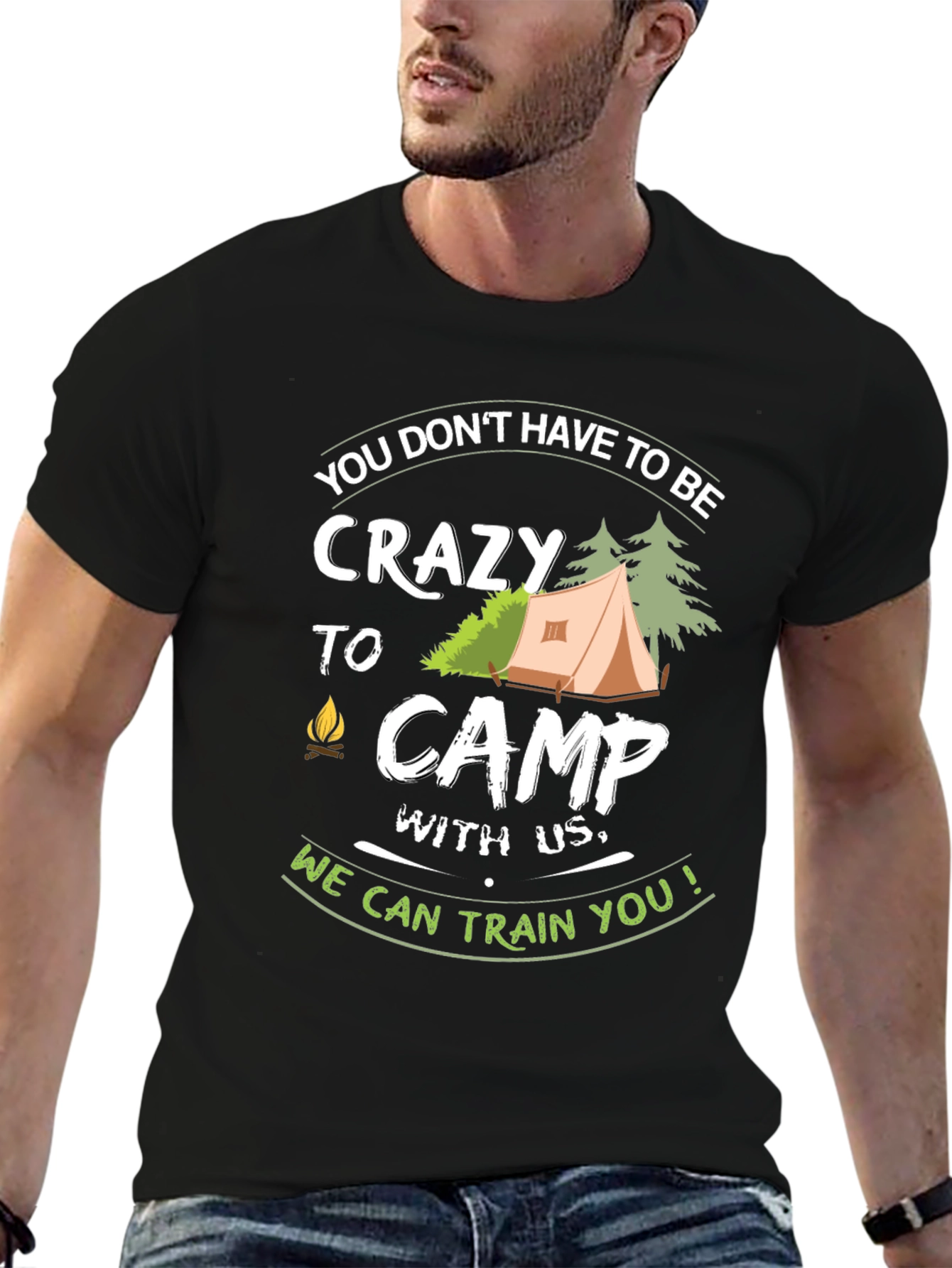 Black Crazy to Camp Funny Graphic T-Shirt view 6