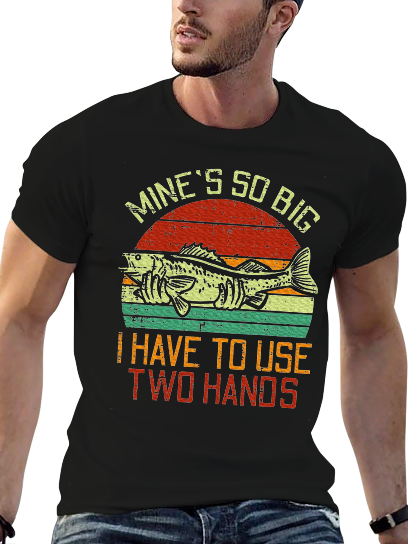 Black Funny Fishing T-Shirt - Mine's So Big! view 6