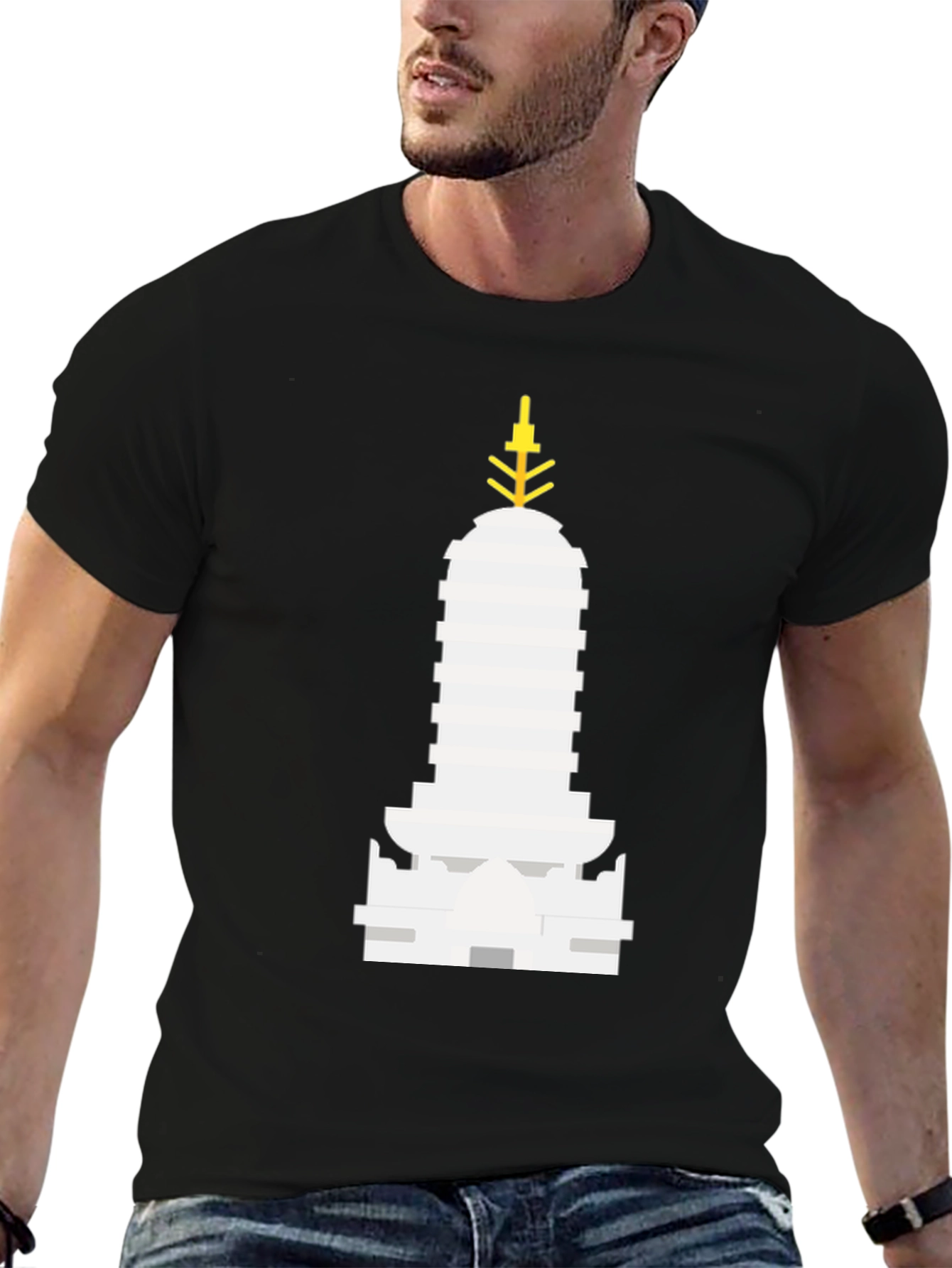 Black Iconic Building Graphic Tee - Black Unisex T-Shirt view 6