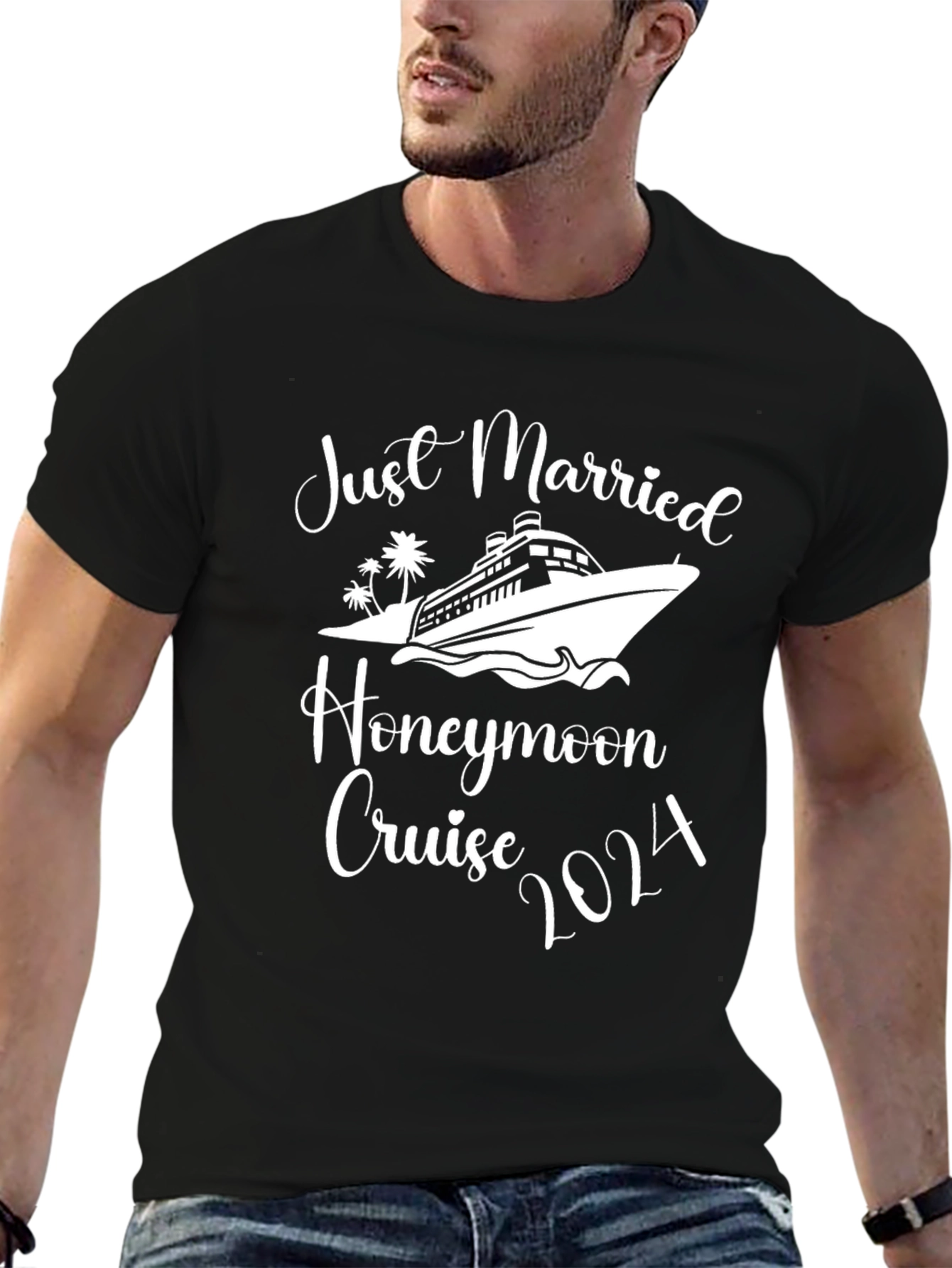 Black Just Married Honeymoon Cruise 2024 T-Shirt view 6