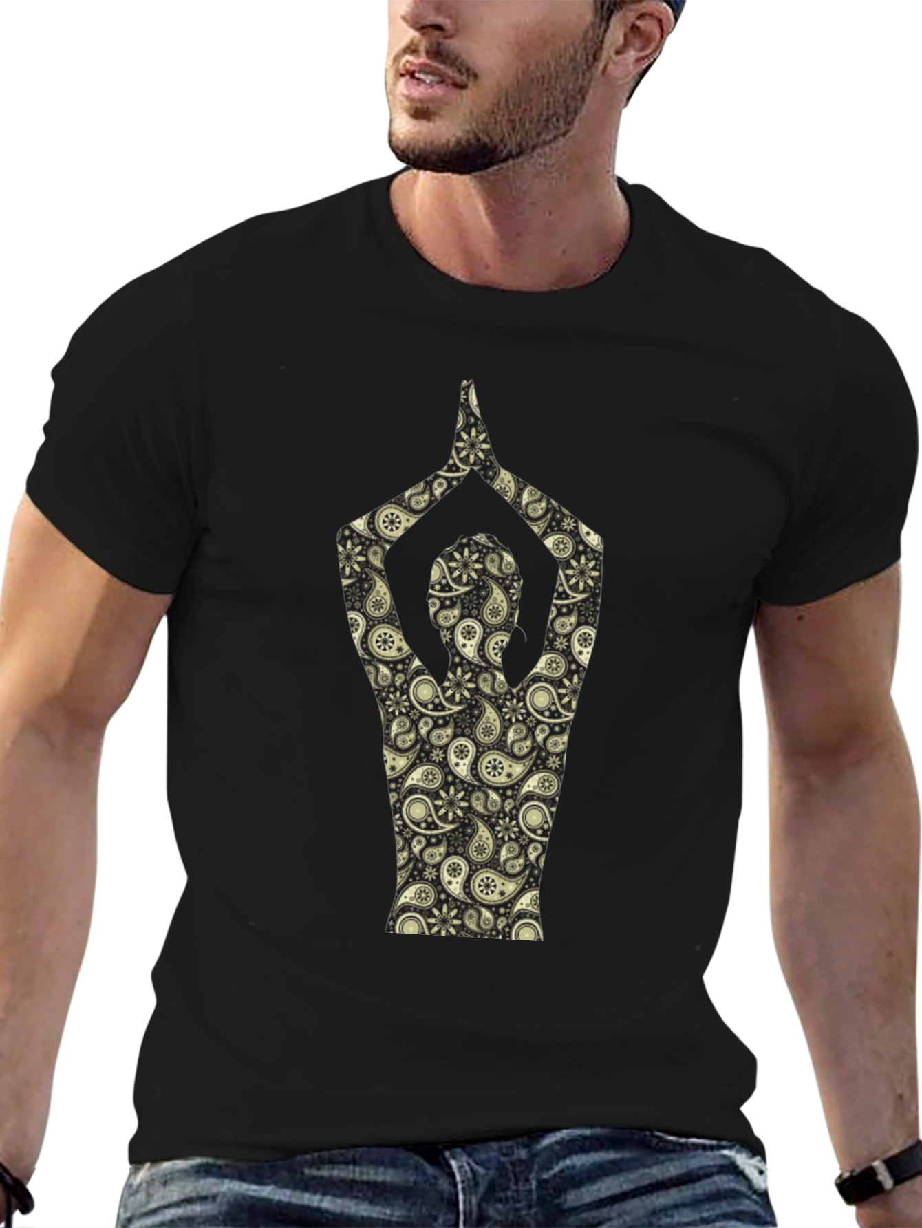 Black Paisley Yoga Pose T-Shirt - Black view 6