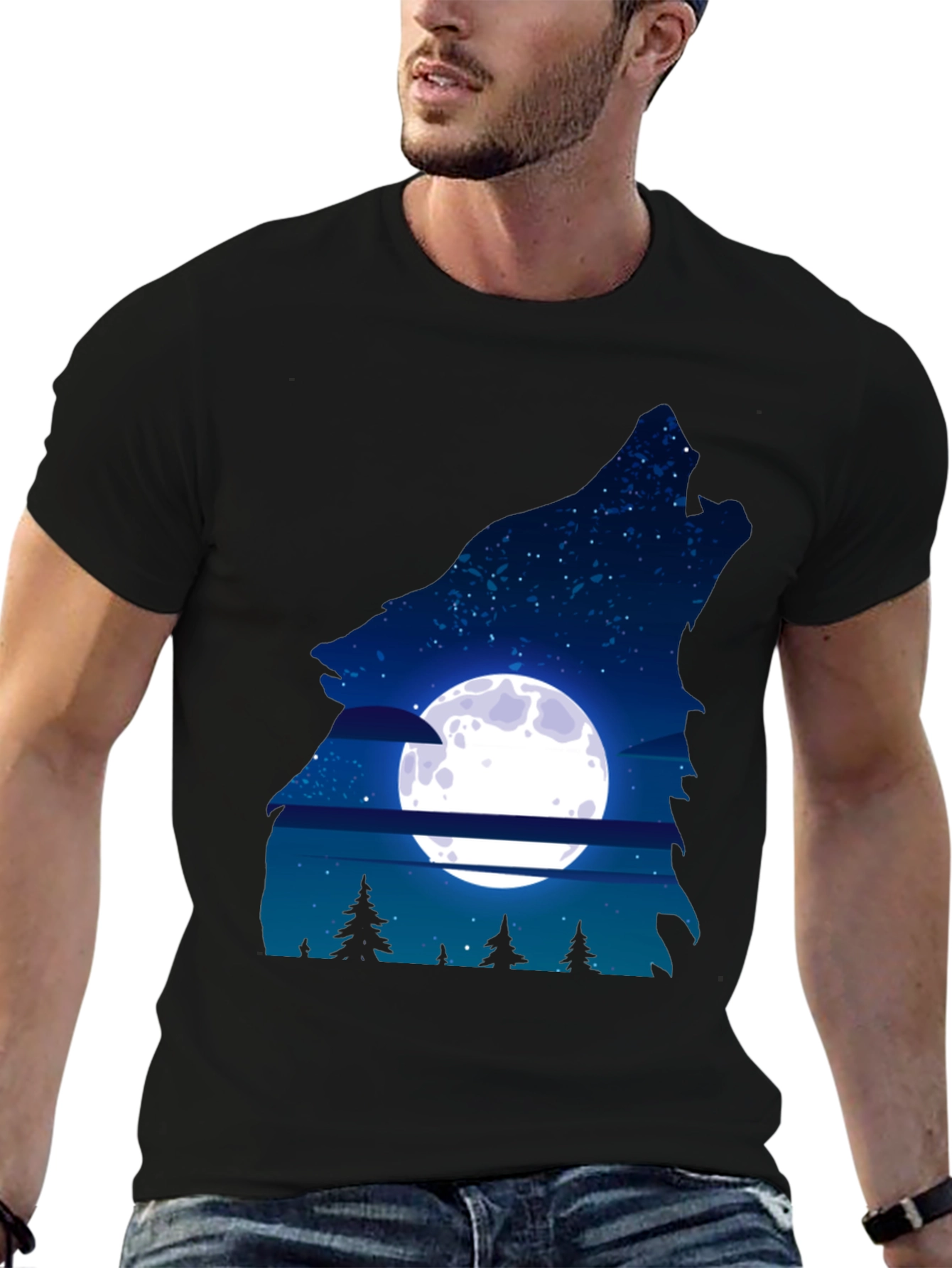 Black Wolf Moon Graphic Tee - Men's Black T-Shirt view 6