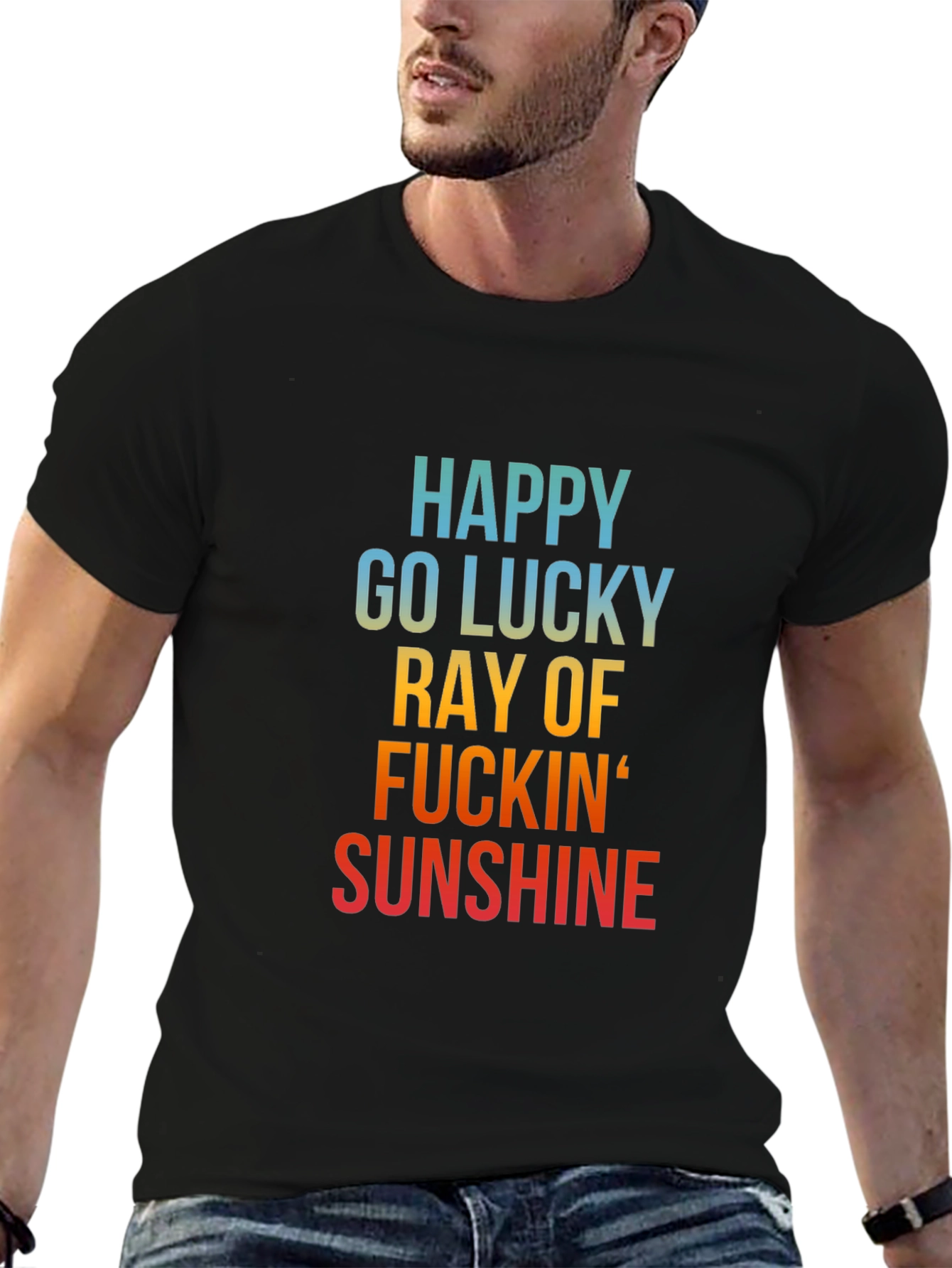 Black Happy Go Lucky Sunshine Graphic Tee - Black Cotton Casual view 6