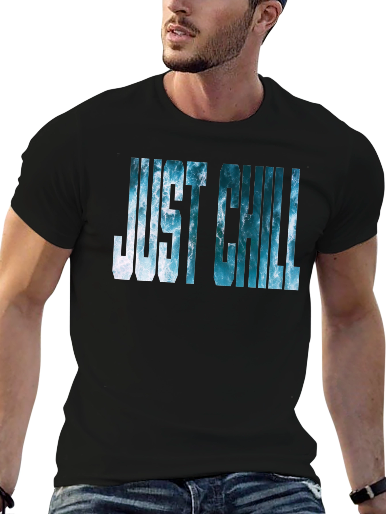Black Just Chill Ocean Graphic Black T-Shirt view 6