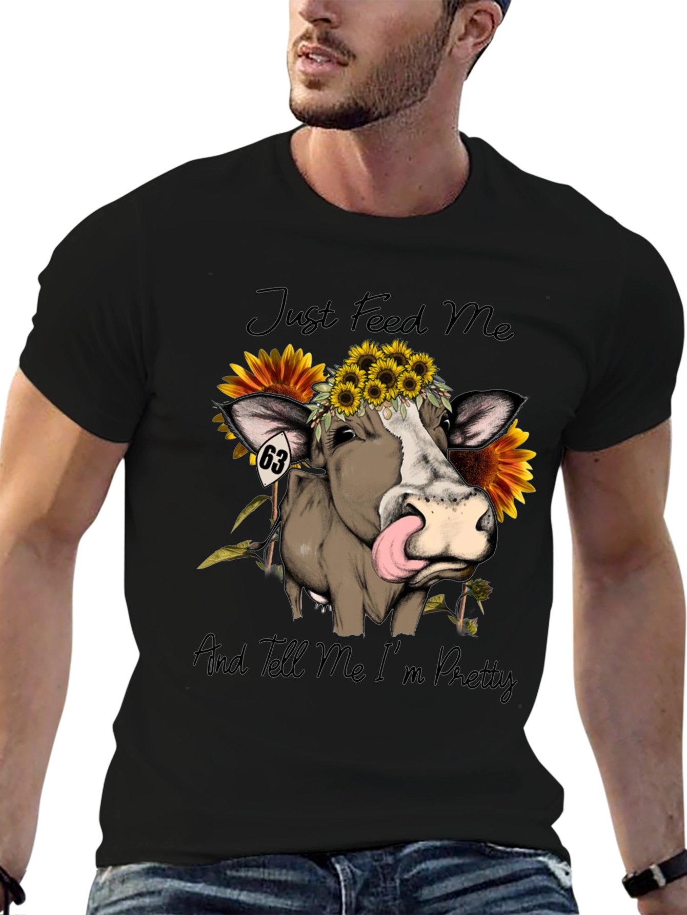 Black Cow & Sunflower Graphic Tee - Just Feed Me! view 6