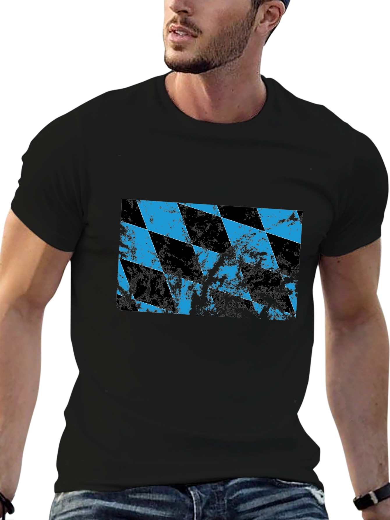 Black Distressed Bavarian Flag Black T-Shirt view 6