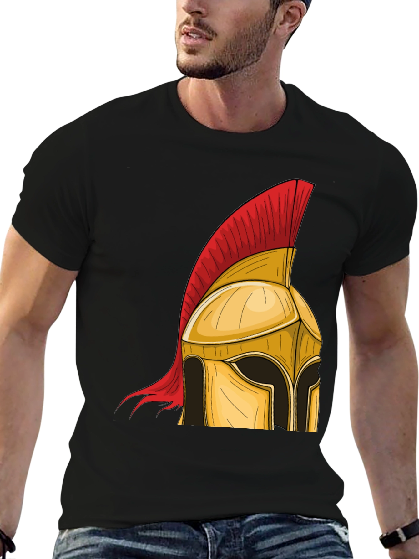Black Spartan Helmet Graphic Tee - Warrior Style view 6
