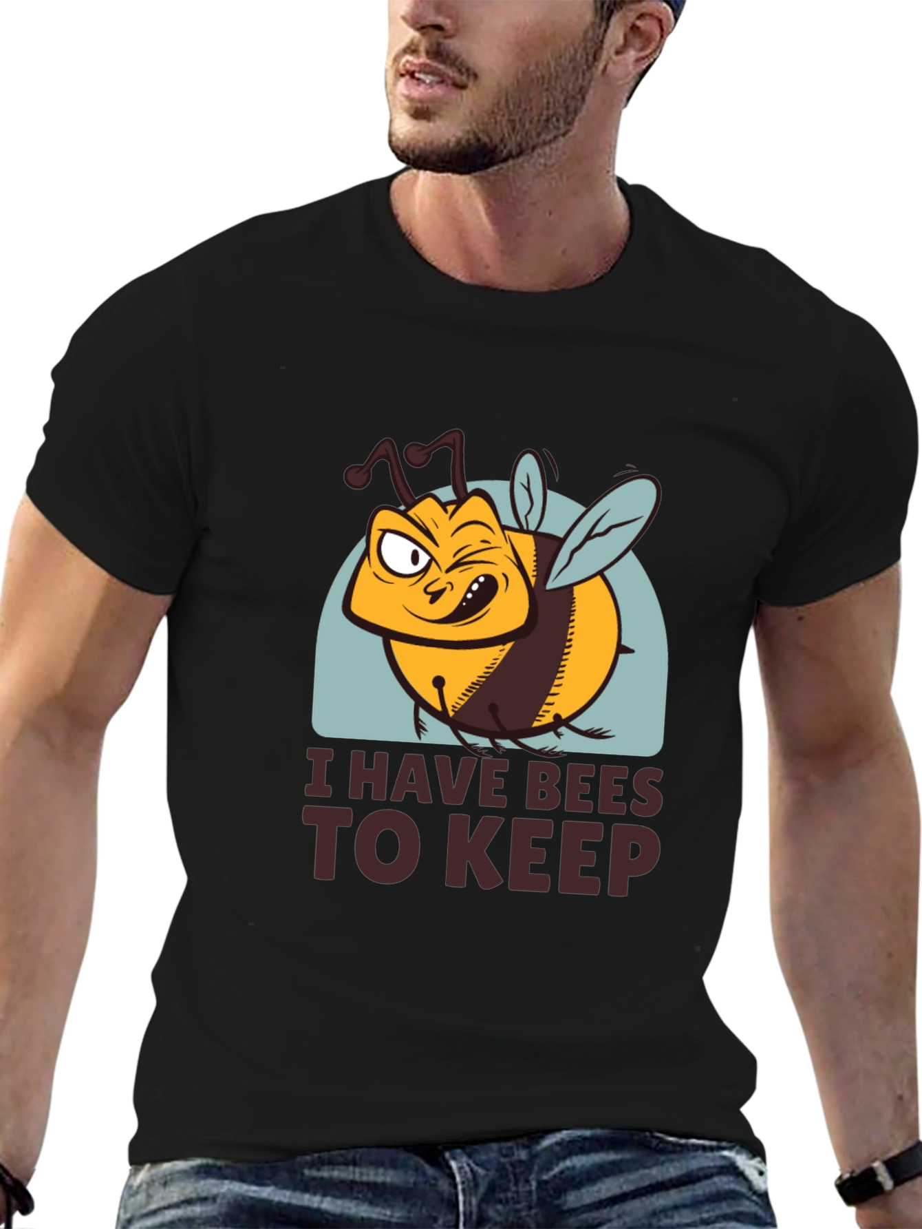 Black I Have Bees To Keep Funny T-Shirt view 6