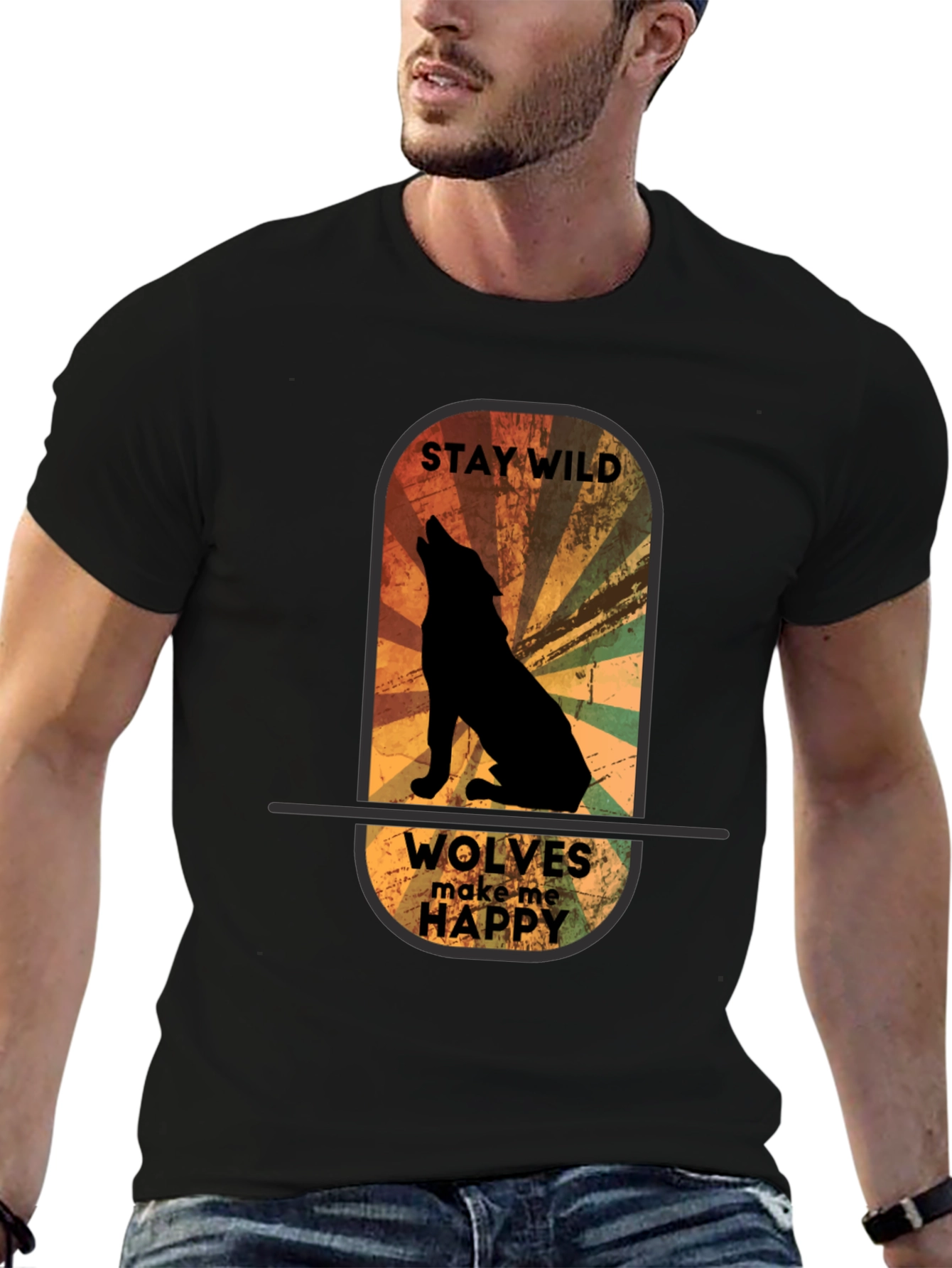 Black Stay Wild Wolves T-Shirt - Nature Lover Apparel view 6