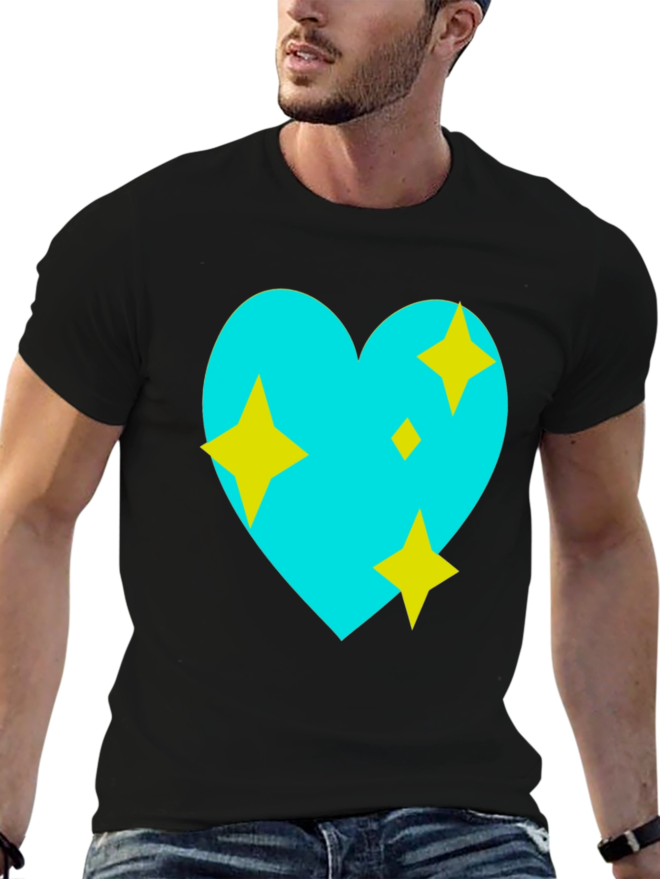 Black Sparkling Heart Graphic Tee - Black Cotton Blend view 6