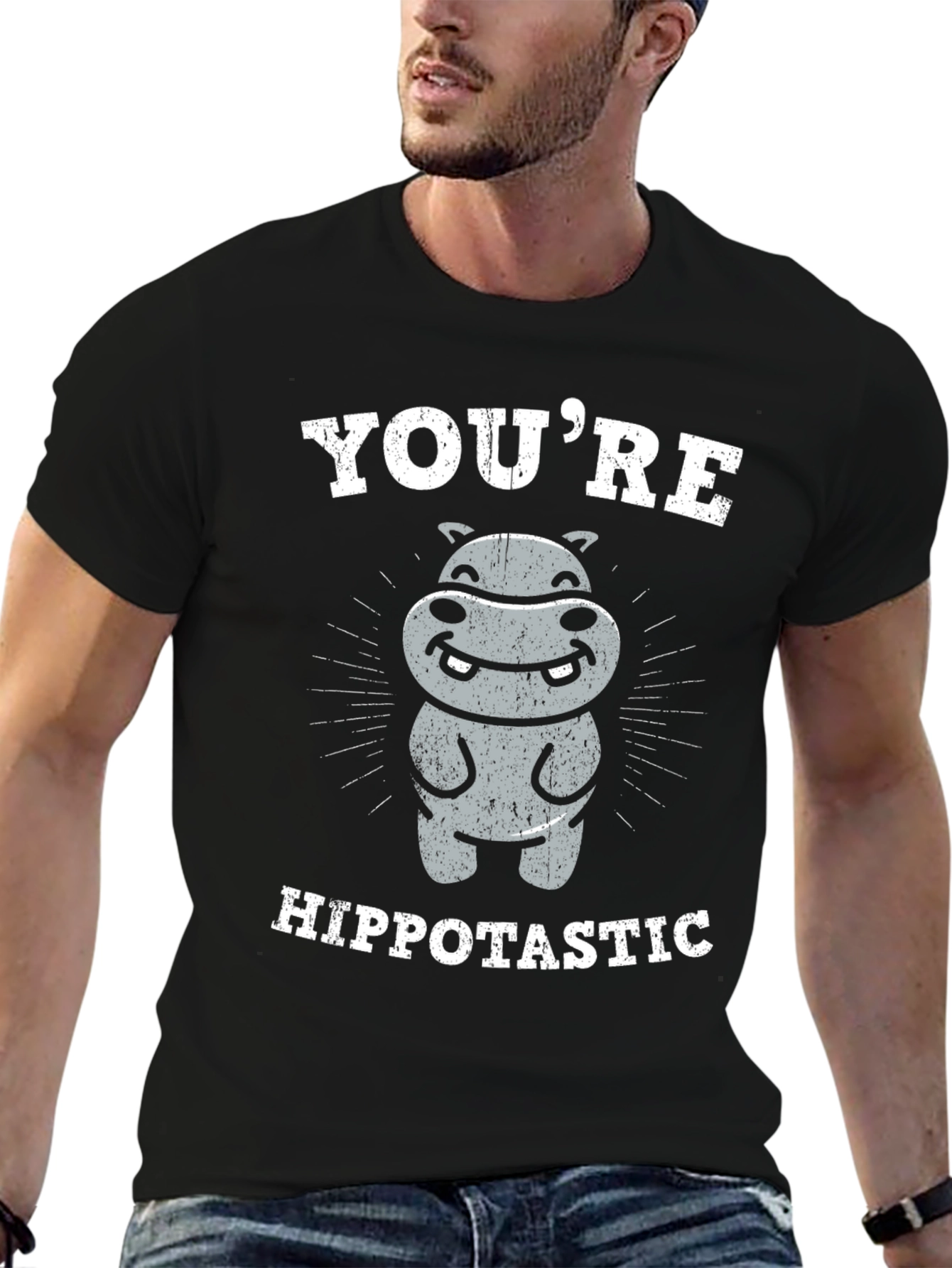 Black You're Hippotastic T-Shirt - Funny Hippo Graphic Tee view 6