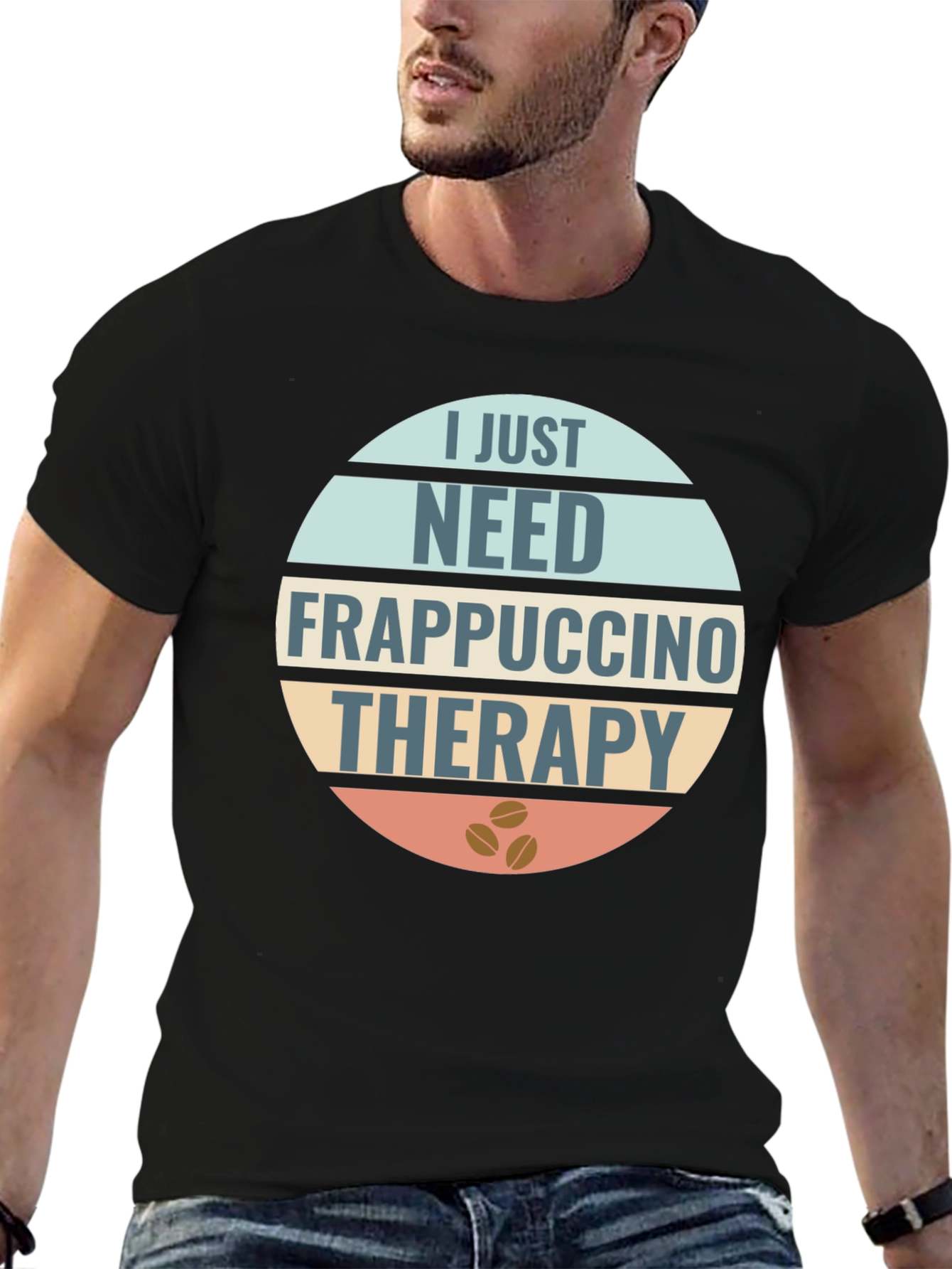 Black Frappuccino Therapy T-Shirt: Coffee Lover's Apparel view 6