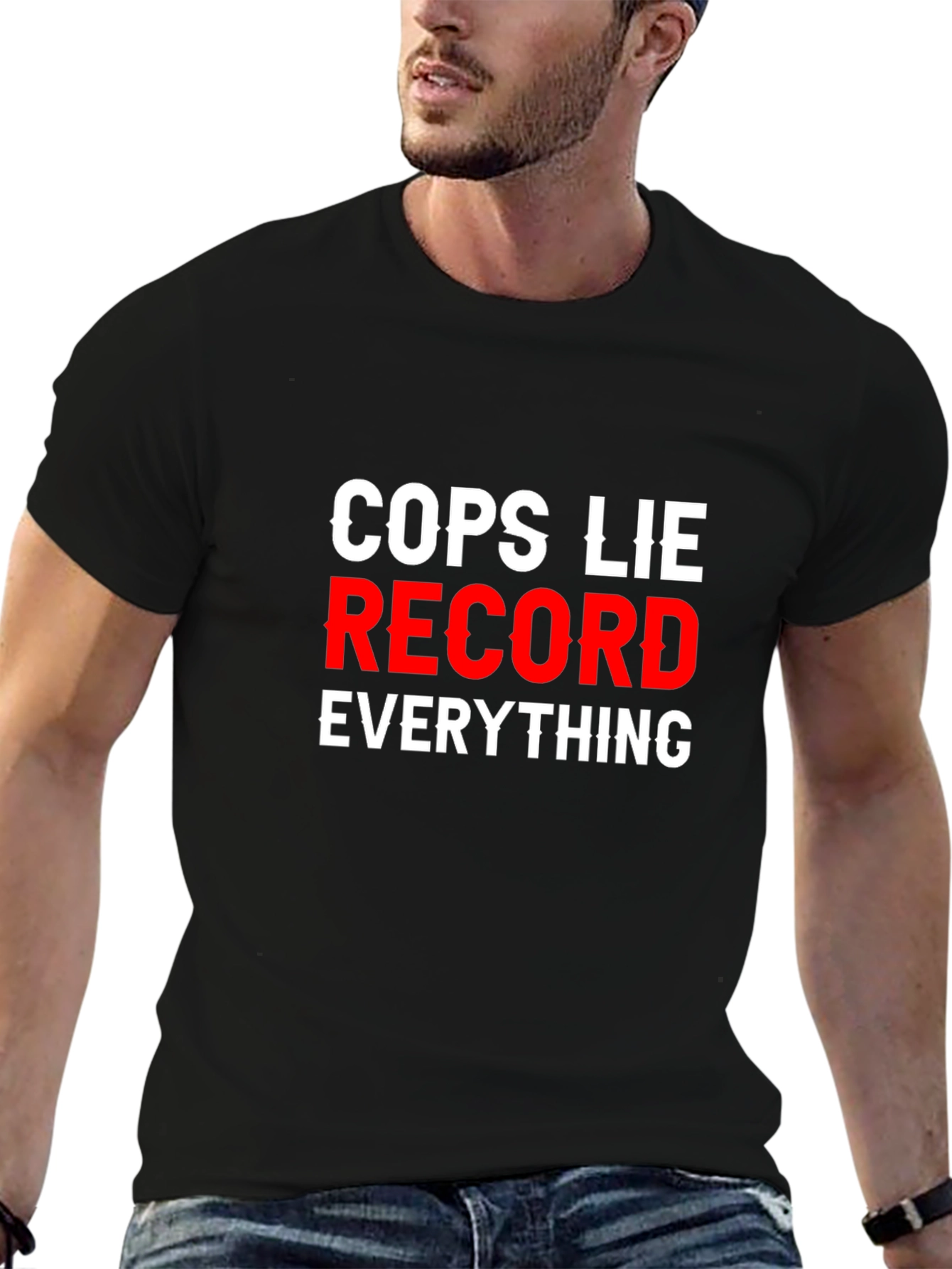 Black Cops Lie Record Everything T-Shirt view 6
