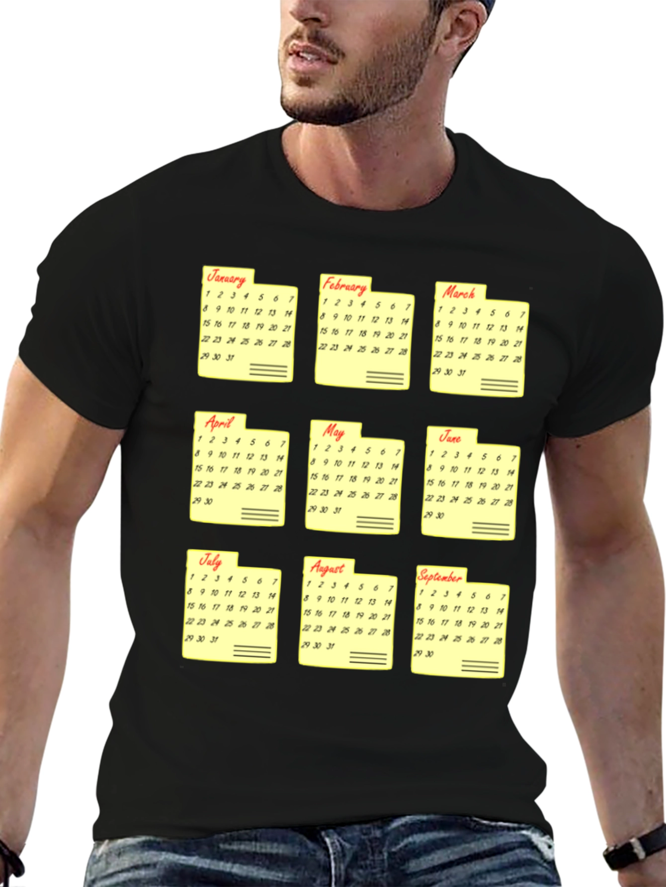 Black Calendar Months Graphic Print T-Shirt view 6