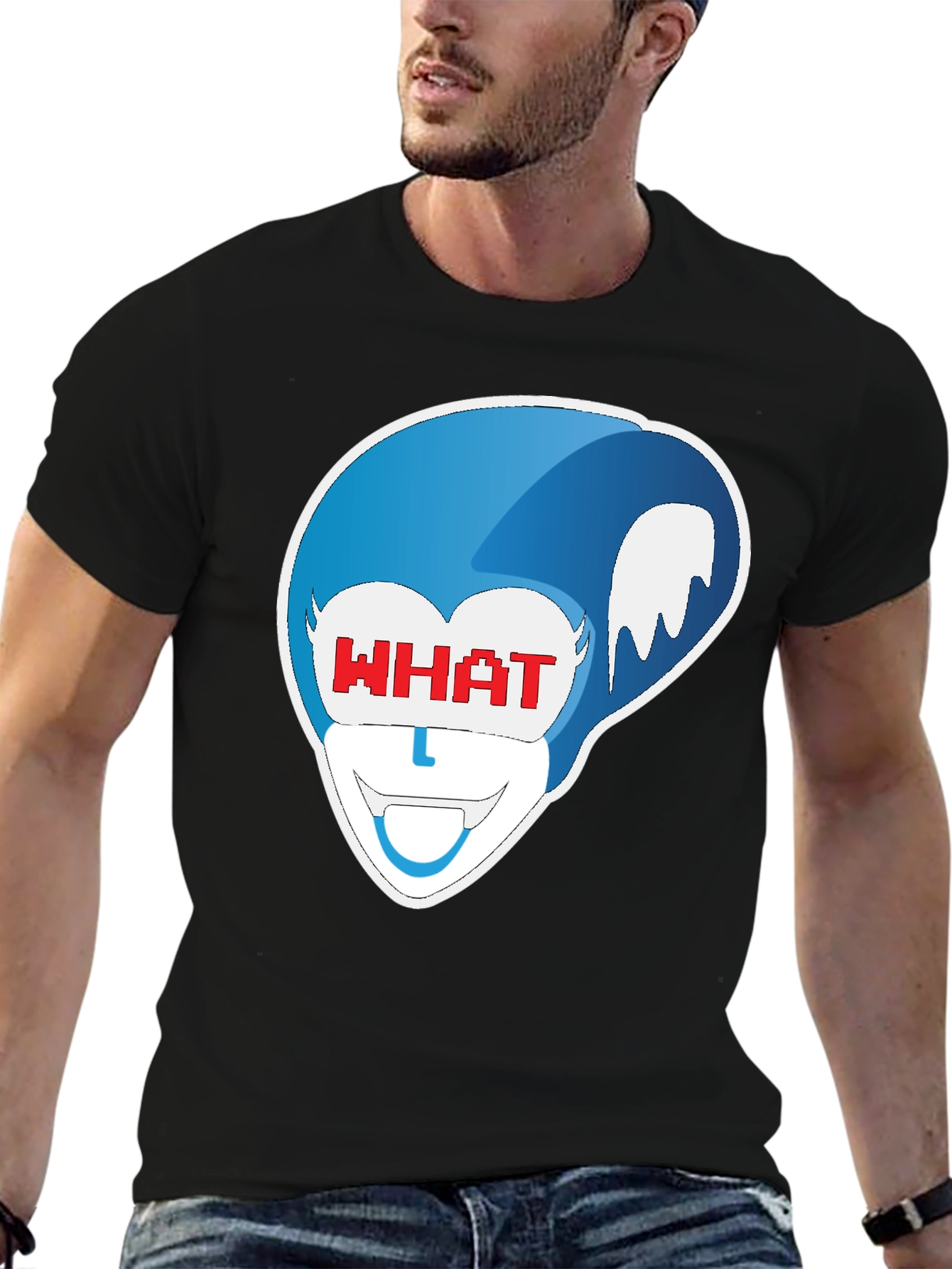 Black Blue Cartoon Character Graphic Black T-Shirt view 6