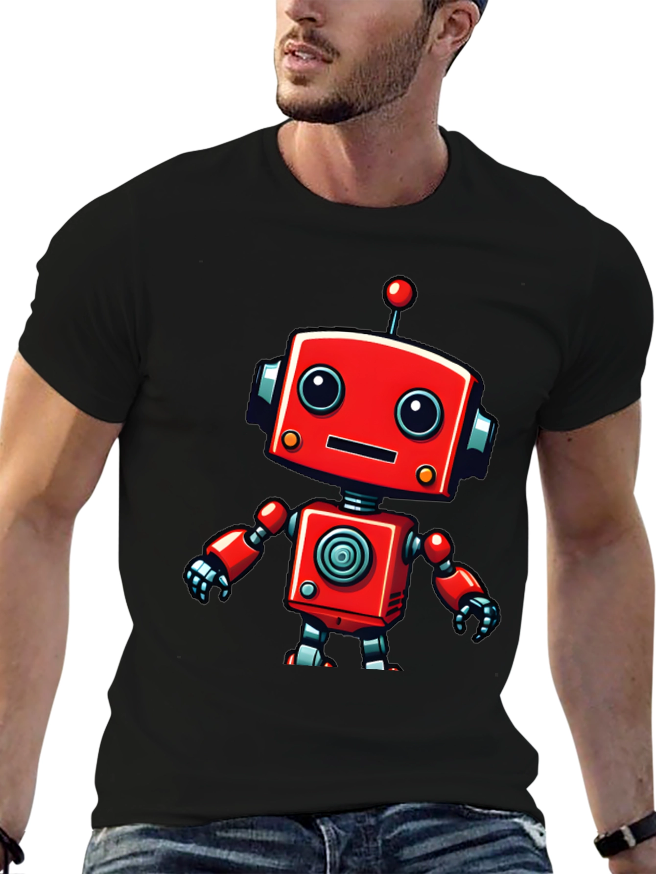 Black Cute Robot Graphic Tee - Fun & Stylish Black T-Shirt view 6