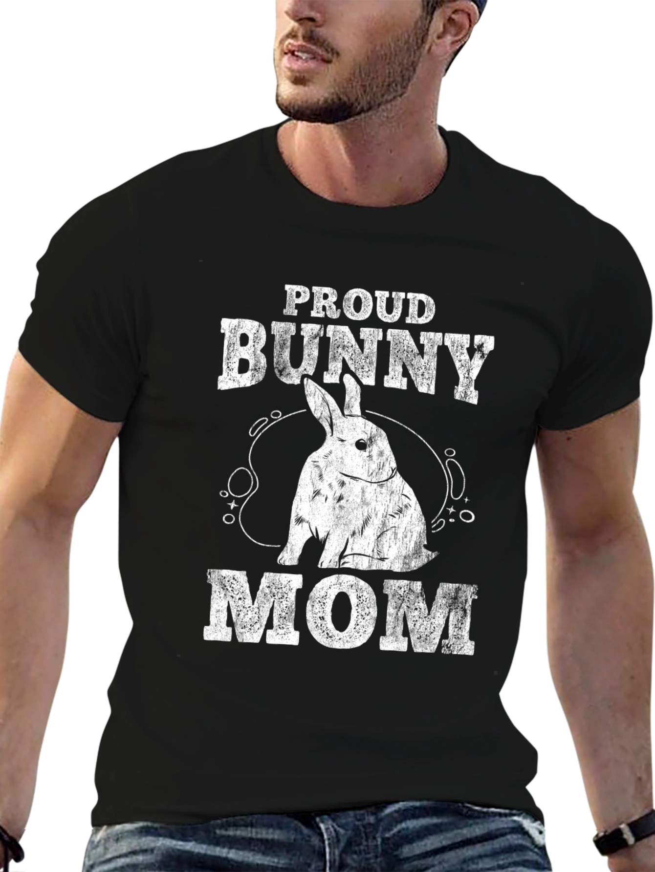 Black Proud Bunny Mom T-Shirt - Black Cotton Tee view 6