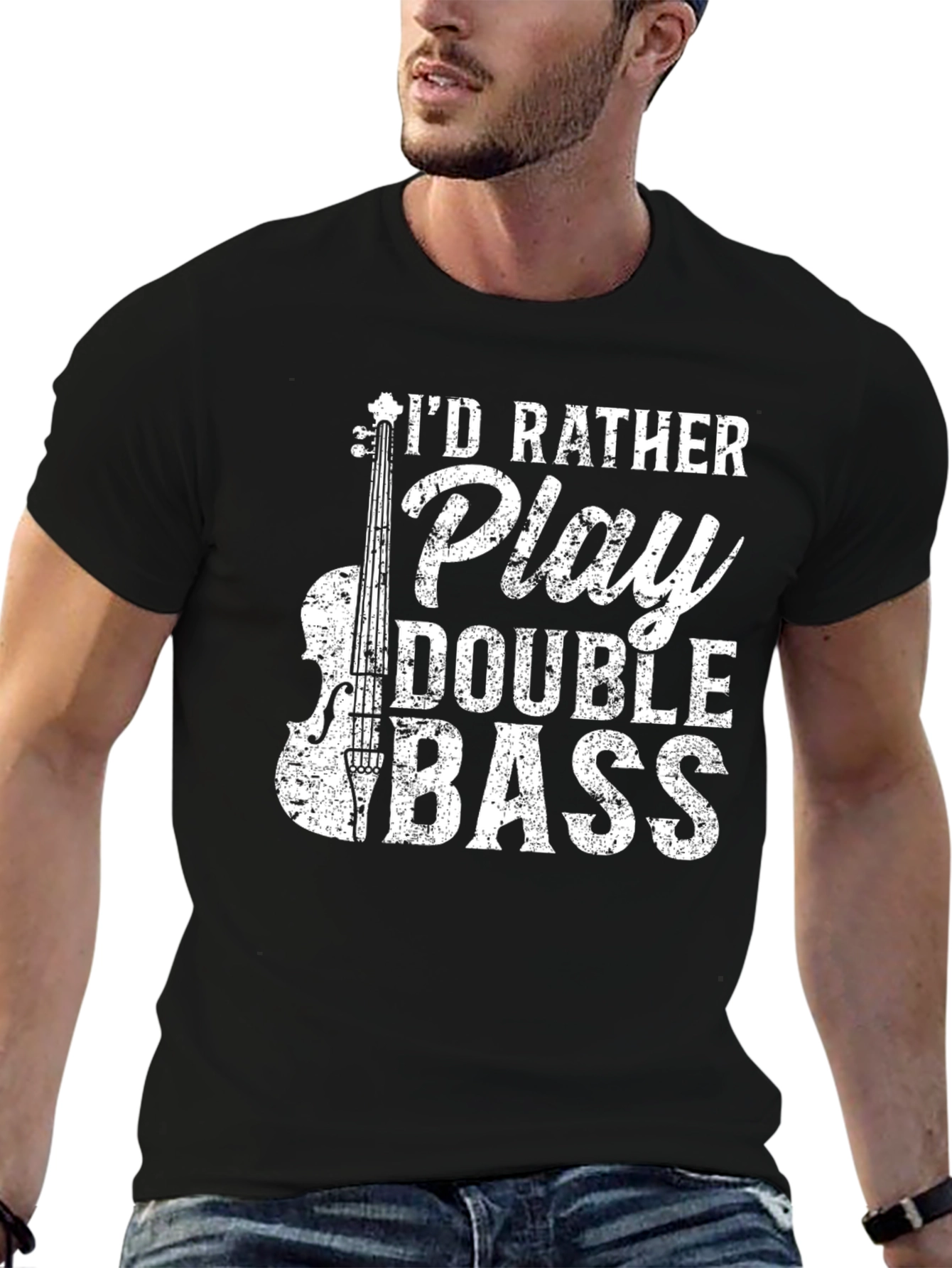 Black I'd Rather Play Double Bass T-Shirt view 6