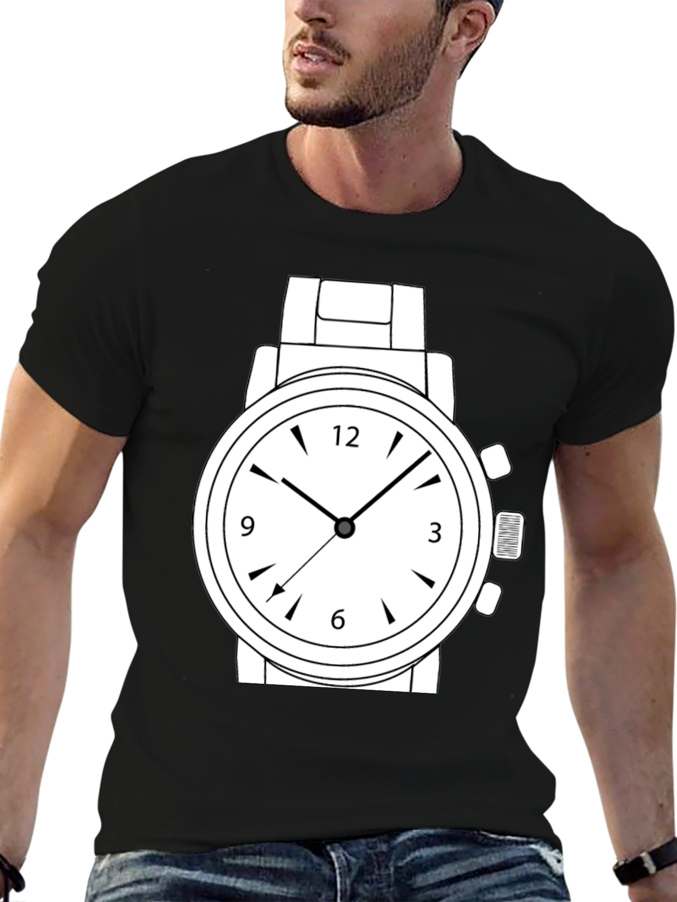 Black Men's Graphic T-Shirt - Watch Design view 6